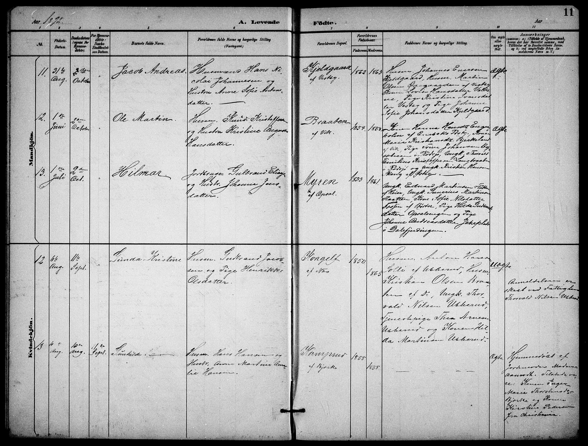 Enebakk prestekontor Kirkebøker, AV/SAO-A-10171c/G/Gb/L0002: Klokkerbok nr. II 2, 1891-1903, s. 11