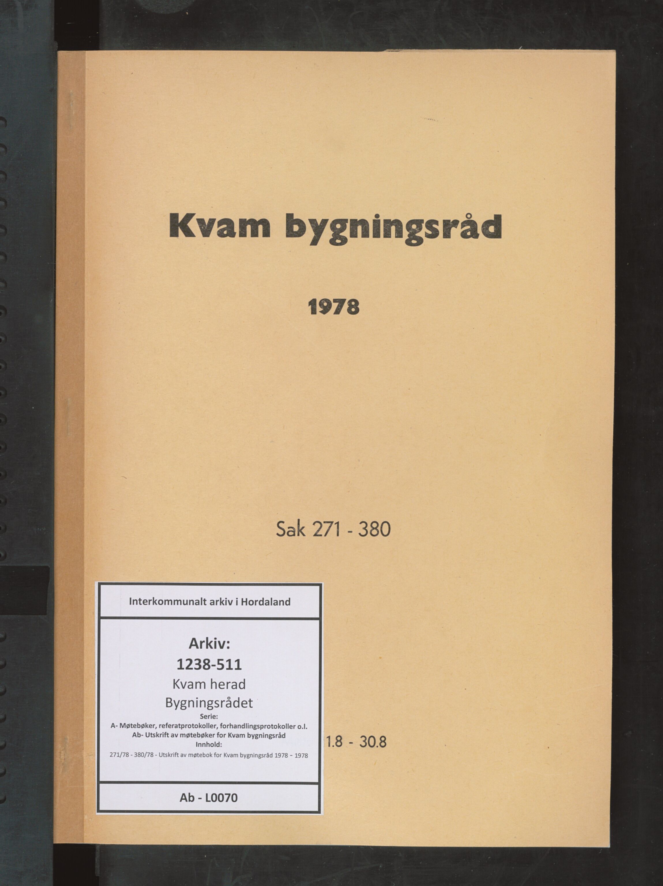 Kvam herad. Bygningsrådet, IKAH/1238-511/A/Ab/L0070: Utskrift av møtebok for Kvam bygningsråd, 1978