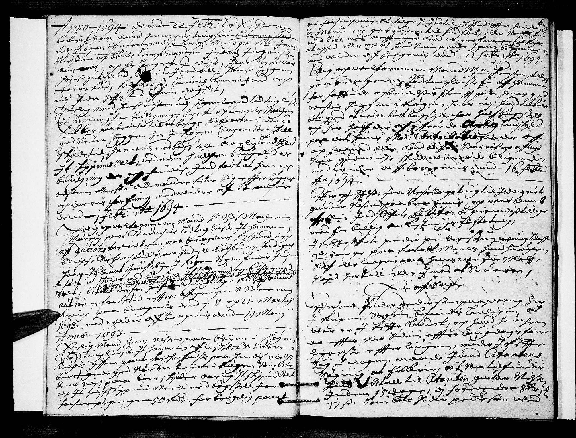 Lier, Røyken og Hurum sorenskriveri, AV/SAKO-A-89/F/Fa/L0035: Tingbok, 1694, s. 6