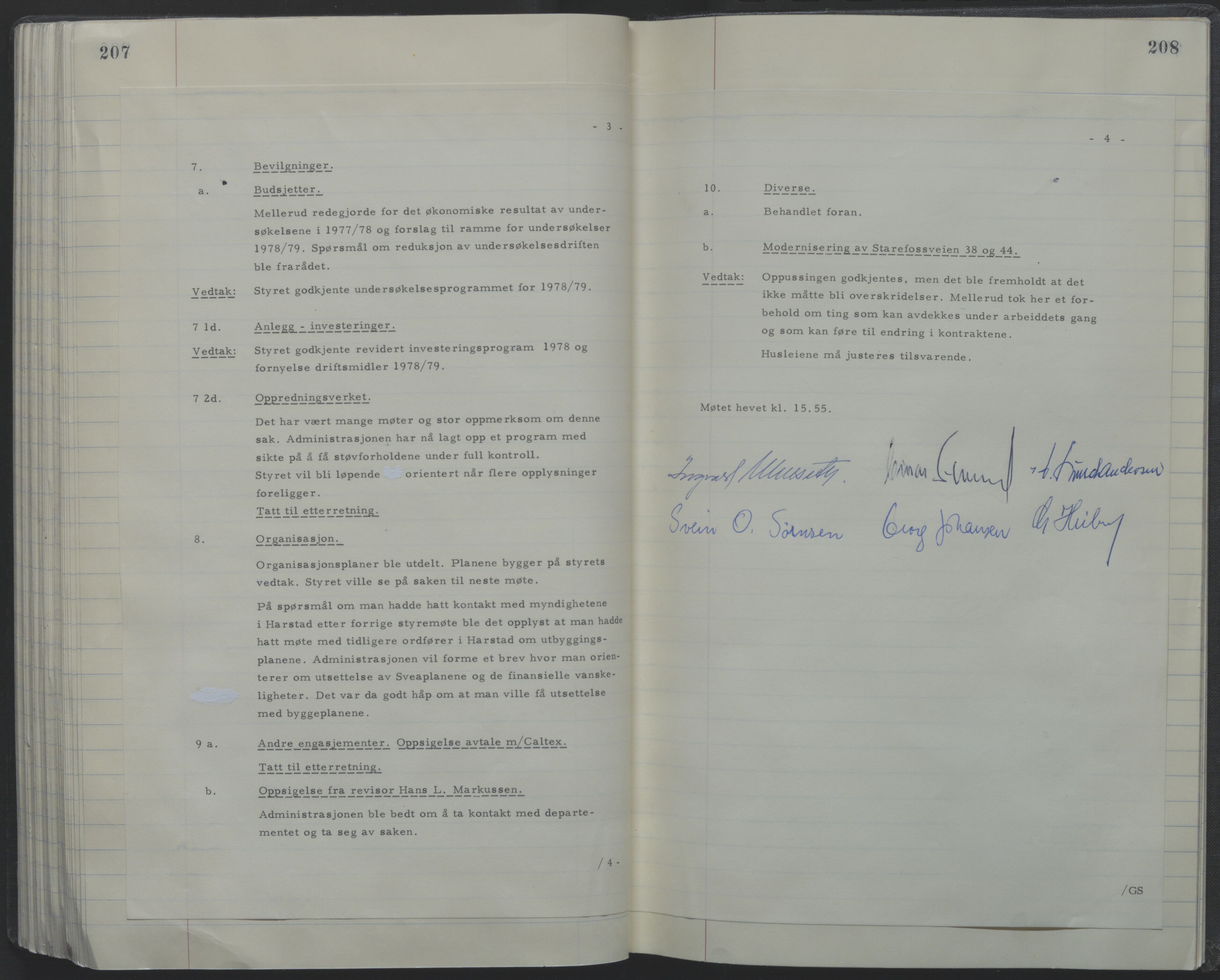 Store Norske Spitsbergen Kulkompani A/S, AV/SATØ-P-0073/09/A/Ab/Aba/L0001: Styreprotokoll 6, 1970-1979, s. 207-208