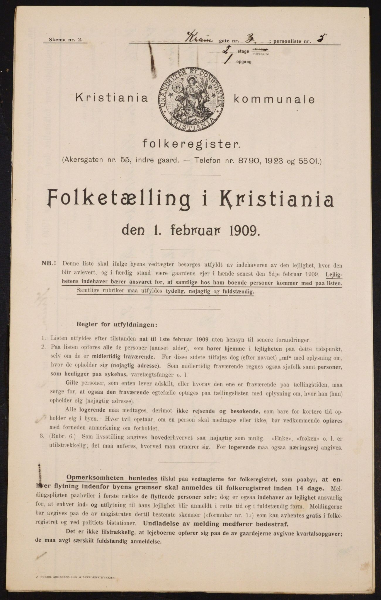 OBA, Kommunal folketelling 1.2.1909 for Kristiania kjøpstad, 1909, s. 50243