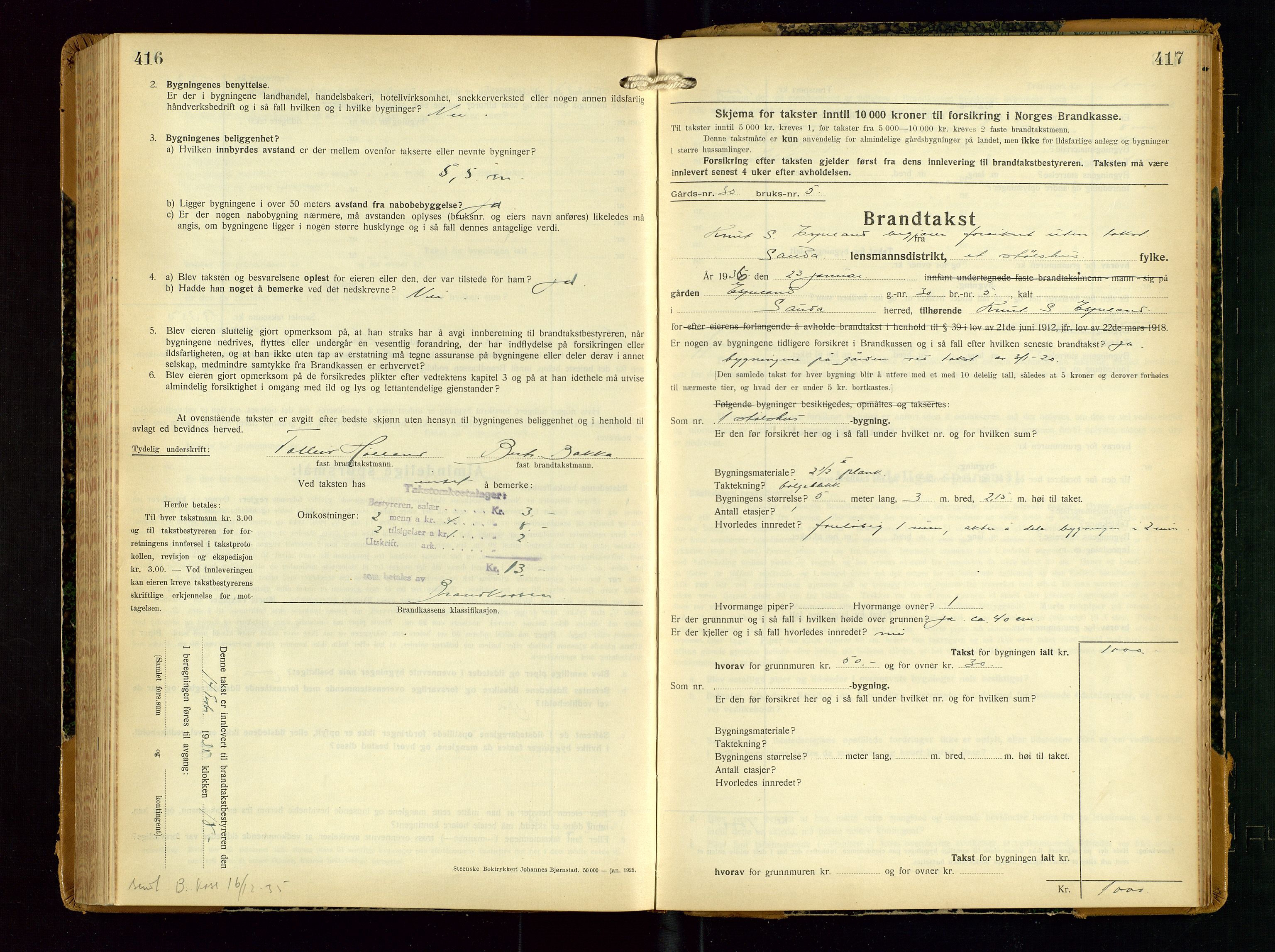 Sauda lensmannskontor, SAST/A-100177/Gob/L0003: Branntakstprotokoll - skjematakst, 1928-1936, s. 416-417