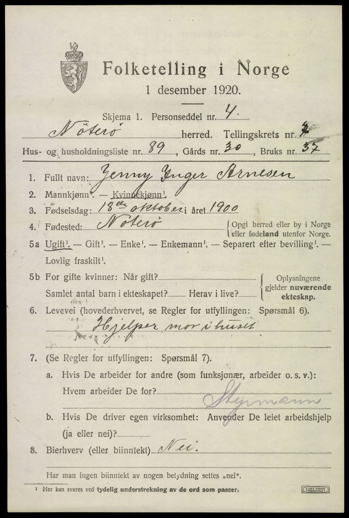 SAKO, Folketelling 1920 for 0722 Nøtterøy herred, 1920, s. 10391