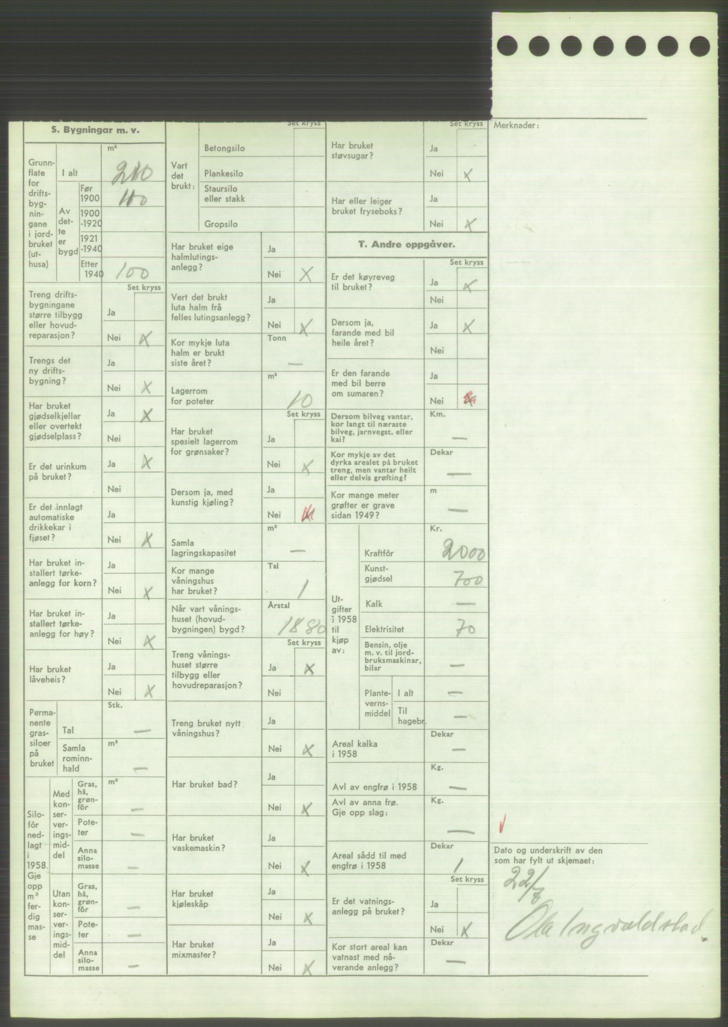 Statistisk sentralbyrå, Næringsøkonomiske emner, Jordbruk, skogbruk, jakt, fiske og fangst, AV/RA-S-2234/G/Gd/L0373: Rogaland: 1130 Strand (kl. 1-2), 1131 Årdal og 1132 Fister, 1959, s. 1200