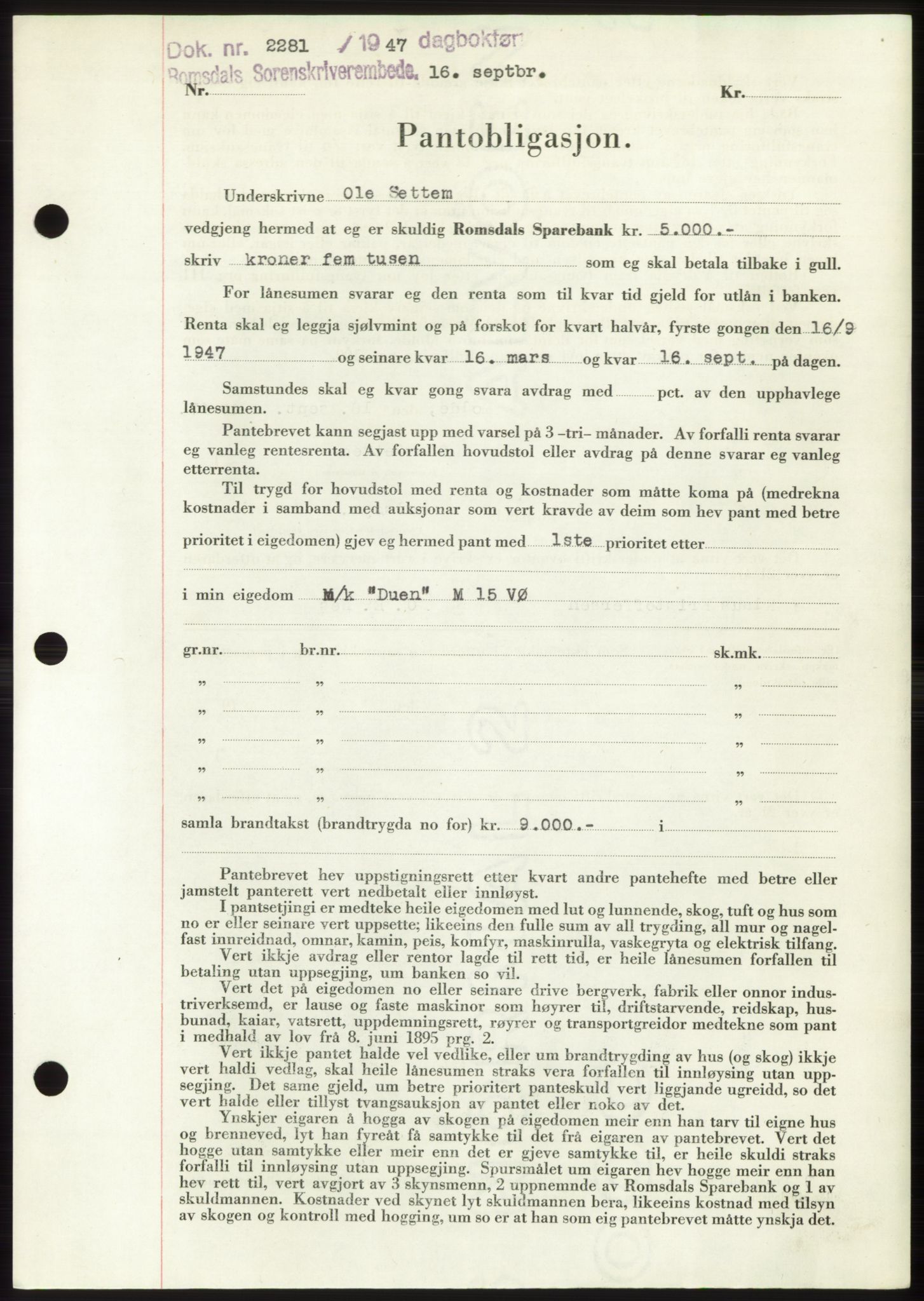 Romsdal sorenskriveri, AV/SAT-A-4149/1/2/2C: Pantebok nr. B3, 1946-1948, Dagboknr: 2281/1947