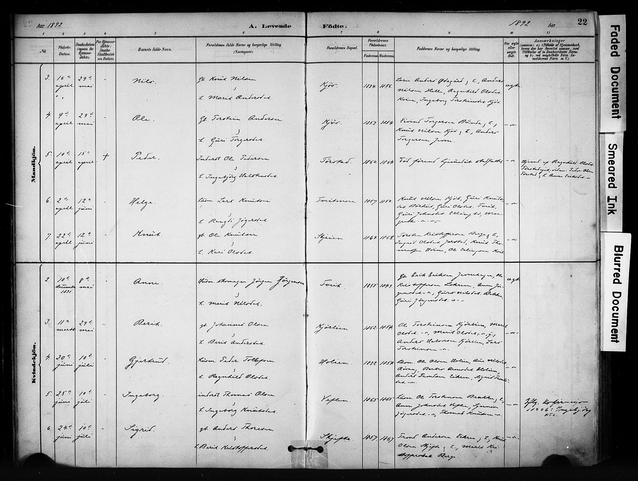 Vang prestekontor, Valdres, AV/SAH-PREST-140/H/Ha/L0009: Ministerialbok nr. 9, 1882-1914, s. 22