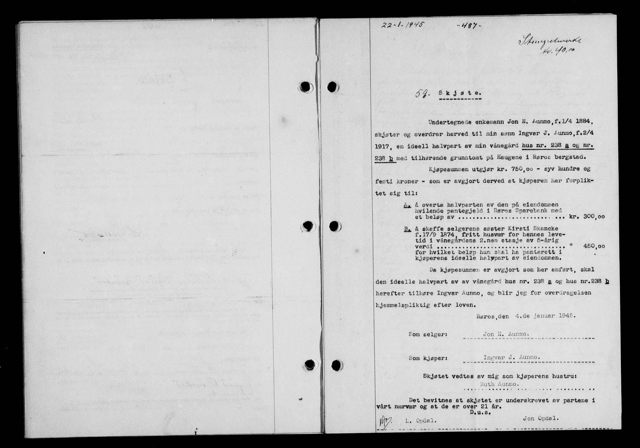 Gauldal sorenskriveri, SAT/A-0014/1/2/2C/L0058: Pantebok nr. 63, 1944-1945, Dagboknr: 59/1945