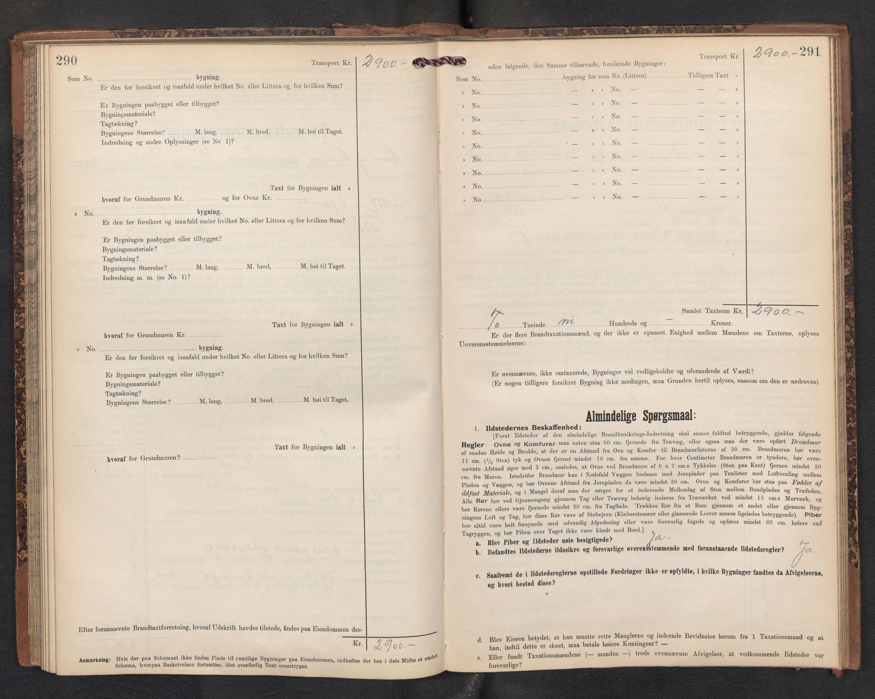 Lensmannen i Kinn, AV/SAB-A-28801/0012/L0005: Branntakstprotokoll, skjematakst, 1903-1938, s. 290-291