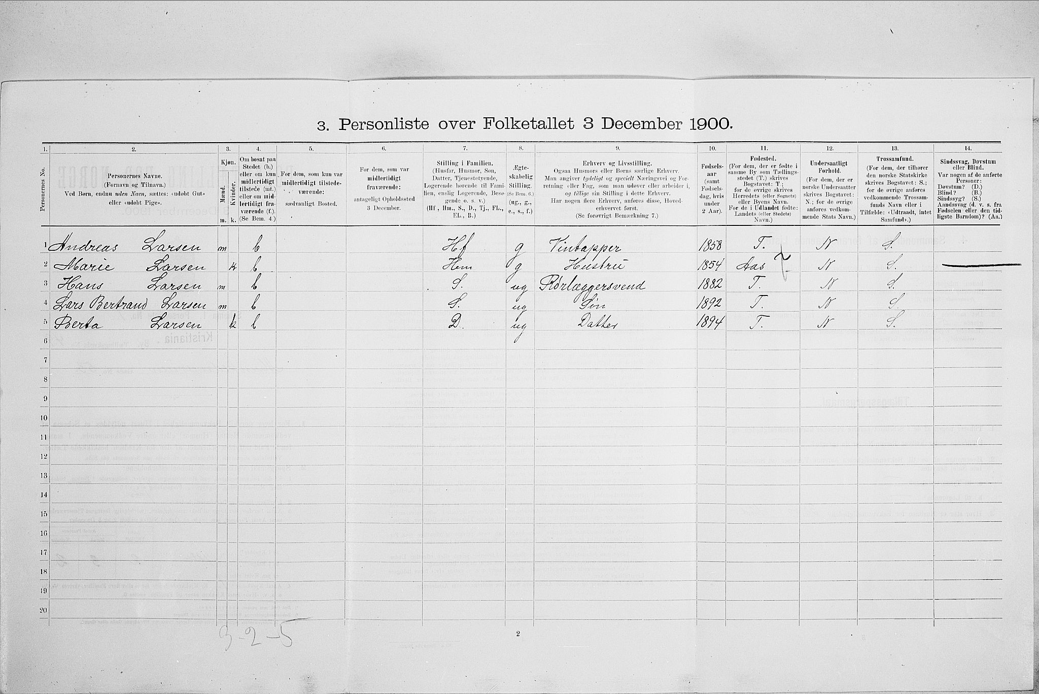 SAO, Folketelling 1900 for 0301 Kristiania kjøpstad, 1900, s. 61309