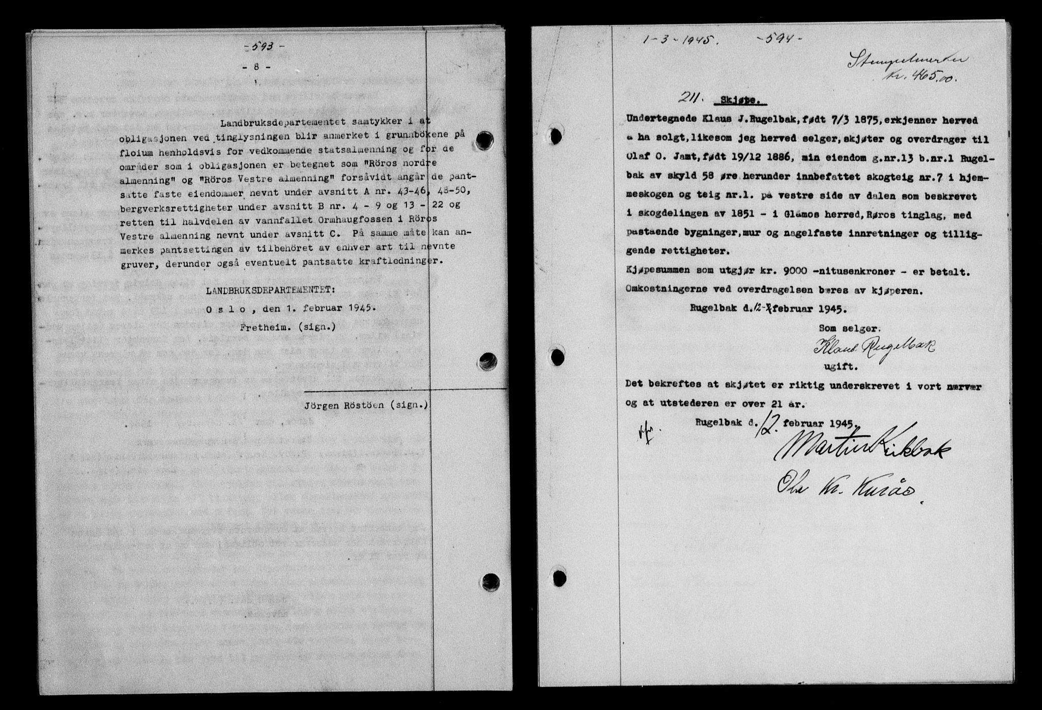Gauldal sorenskriveri, SAT/A-0014/1/2/2C/L0058: Pantebok nr. 63, 1944-1945, Dagboknr: 211/1945