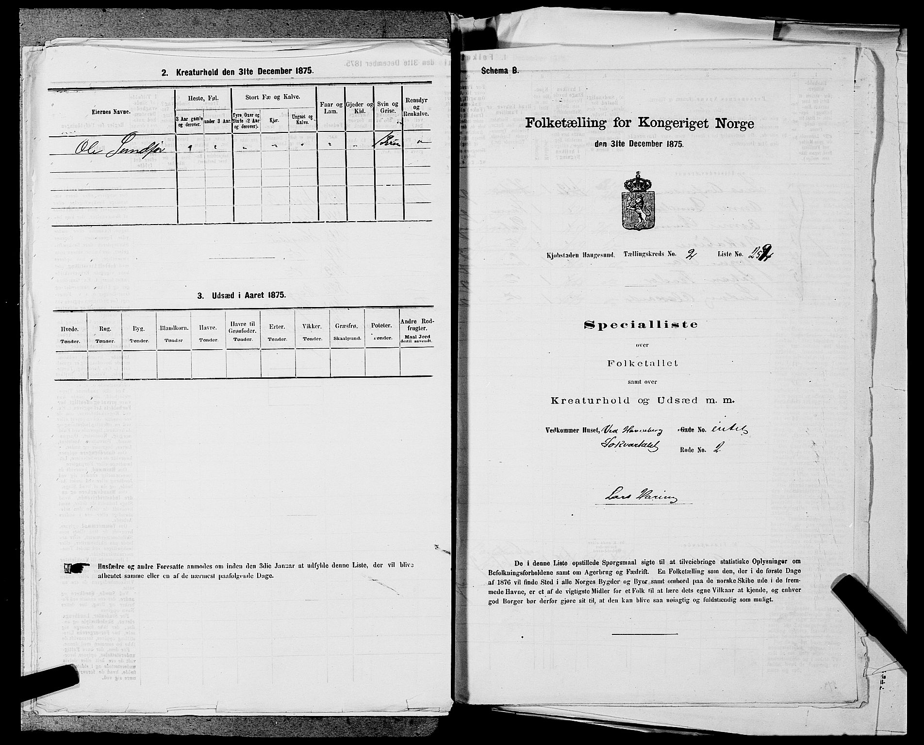 SAST, Folketelling 1875 for 1106B Torvastad prestegjeld, Haugesund kjøpstad, 1875, s. 577