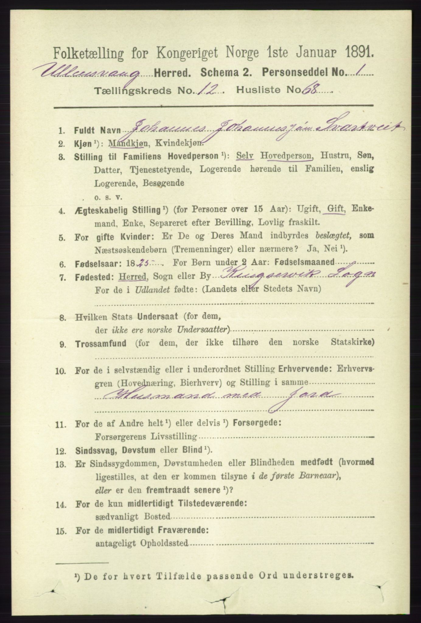 RA, Folketelling 1891 for 1230 Ullensvang herred, 1891, s. 5010