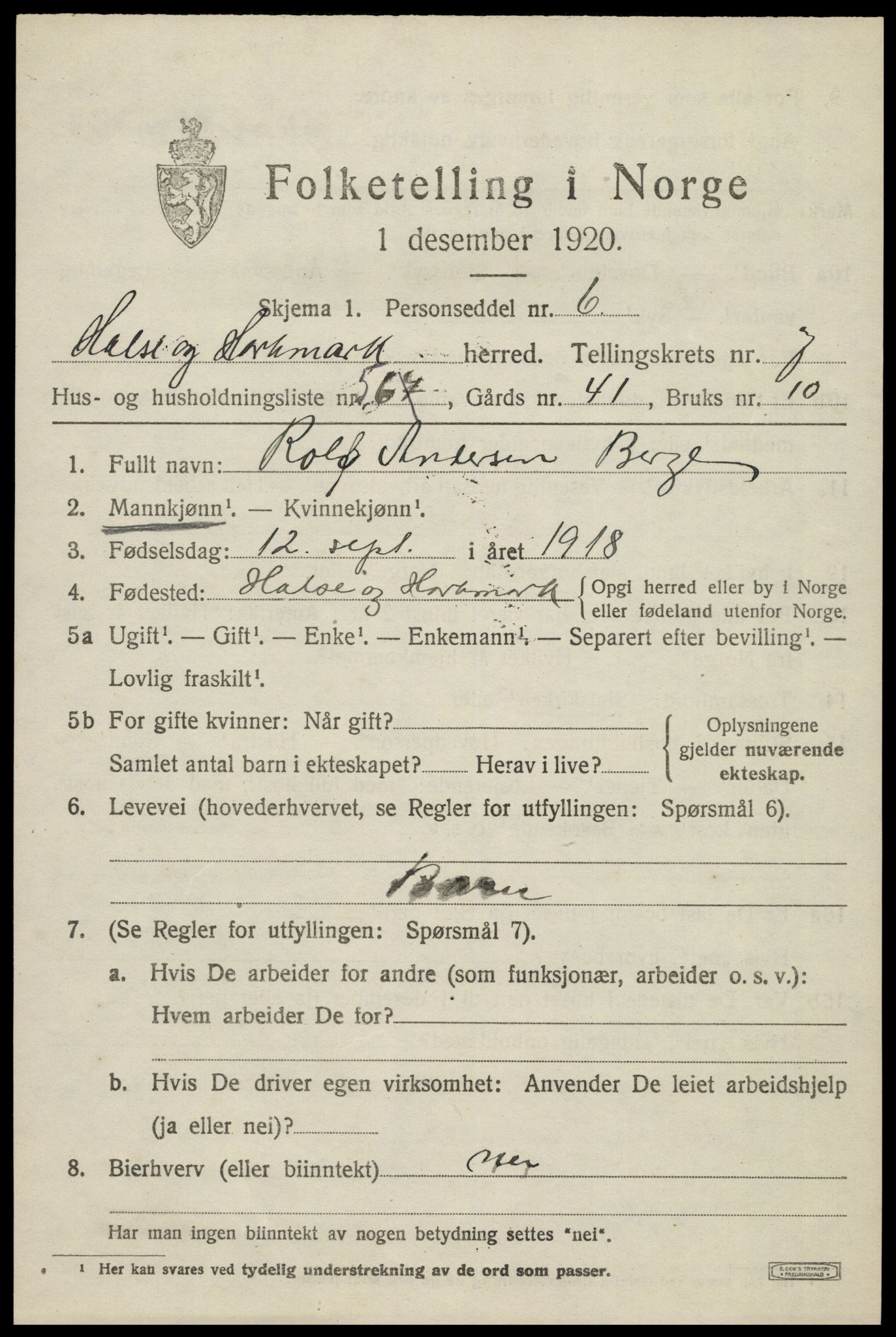 SAK, Folketelling 1920 for 1019 Halse og Harkmark herred, 1920, s. 4293