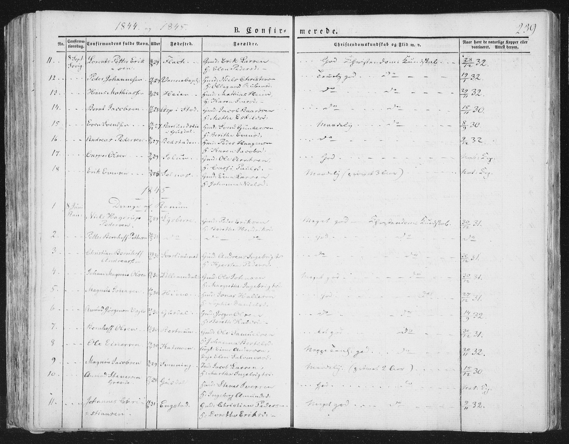 Ministerialprotokoller, klokkerbøker og fødselsregistre - Nord-Trøndelag, SAT/A-1458/764/L0551: Ministerialbok nr. 764A07a, 1824-1864, s. 239