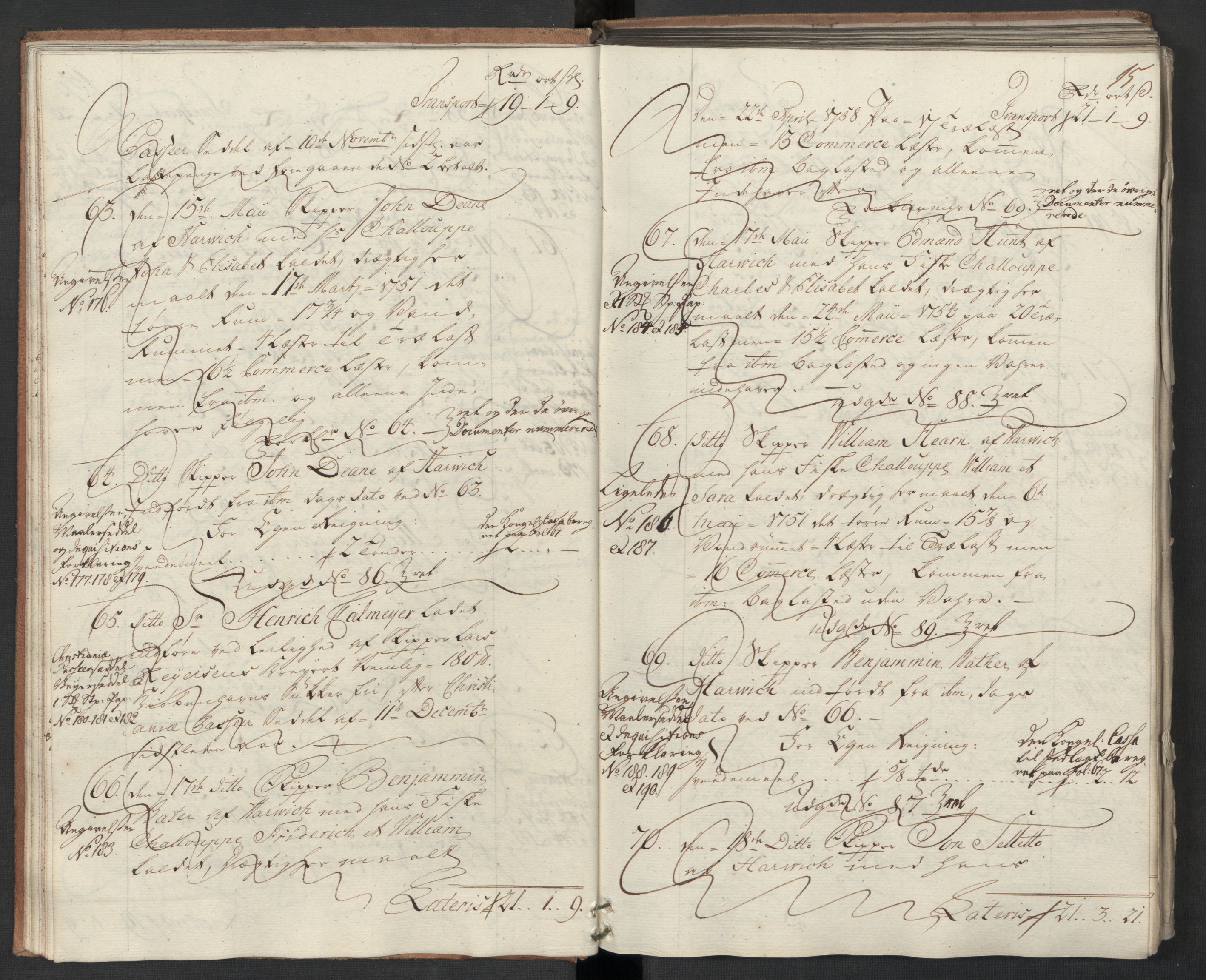 Generaltollkammeret, tollregnskaper, AV/RA-EA-5490/R22/L0024/0001: Tollregnskaper Stavanger / Hovedtollbok, 1762, s. 14b-15a