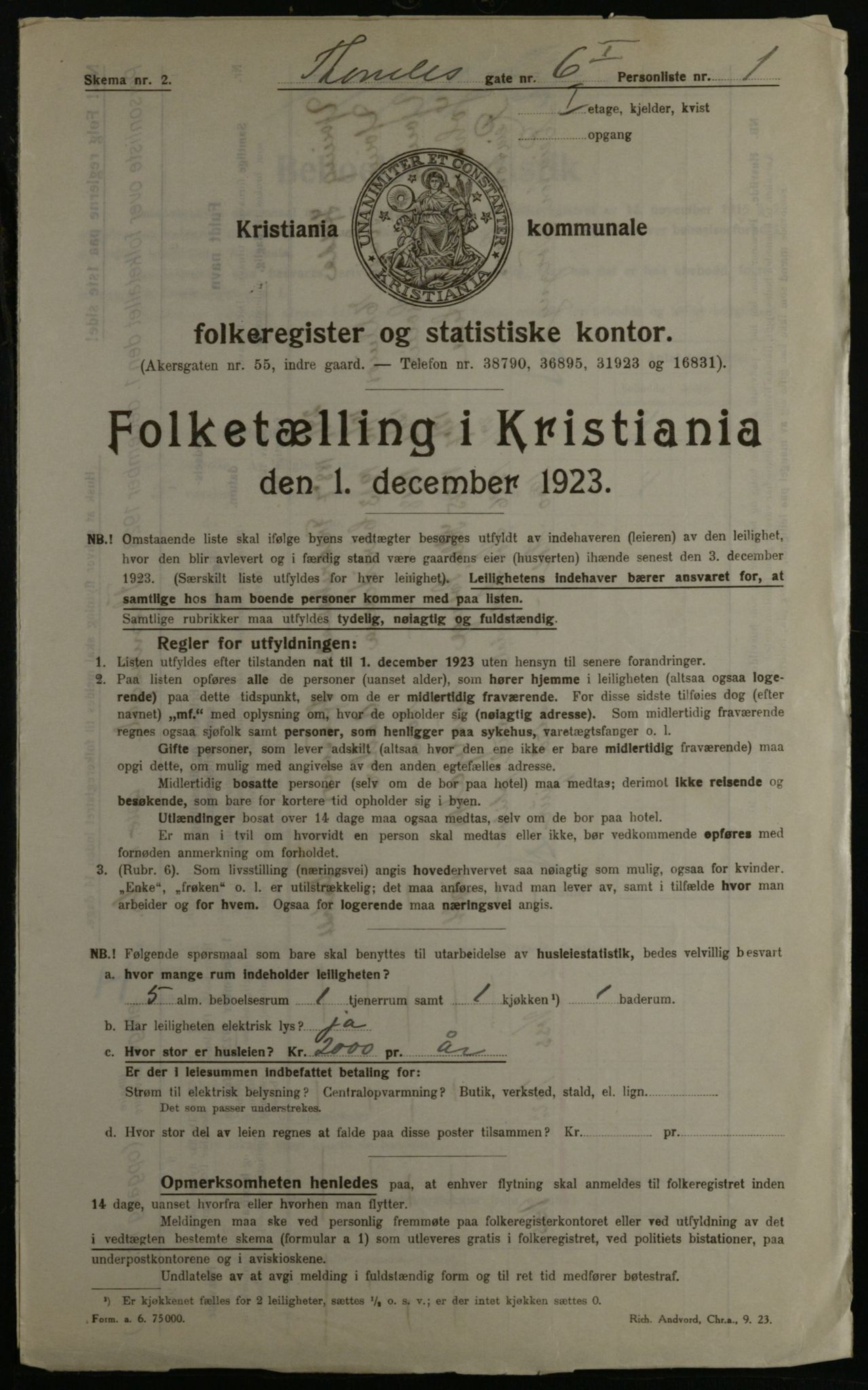 OBA, Kommunal folketelling 1.12.1923 for Kristiania, 1923, s. 120974