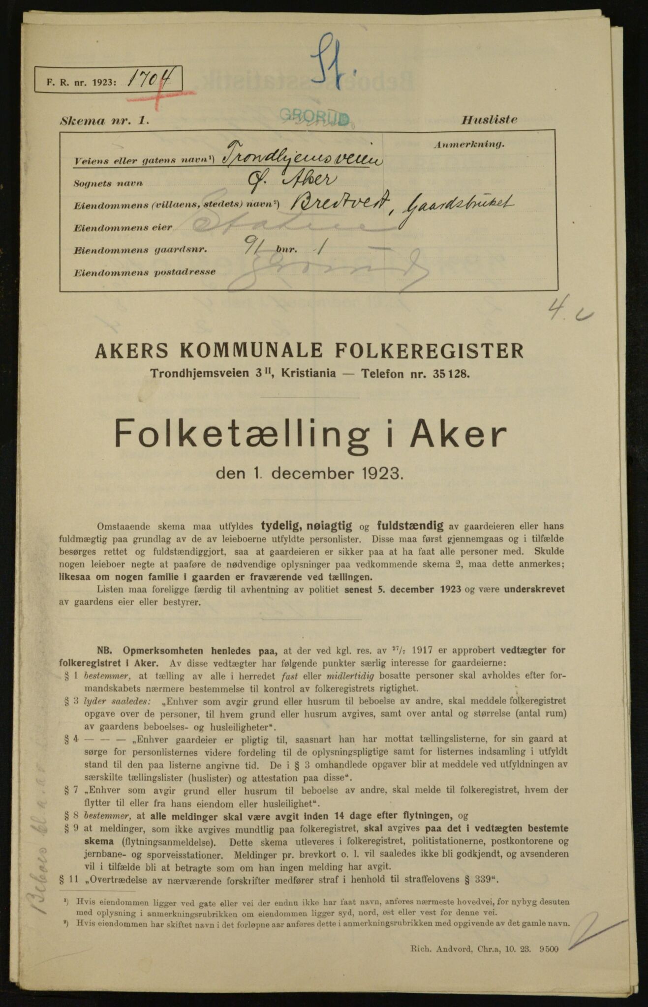 , Kommunal folketelling 1.12.1923 for Aker, 1923, s. 33322