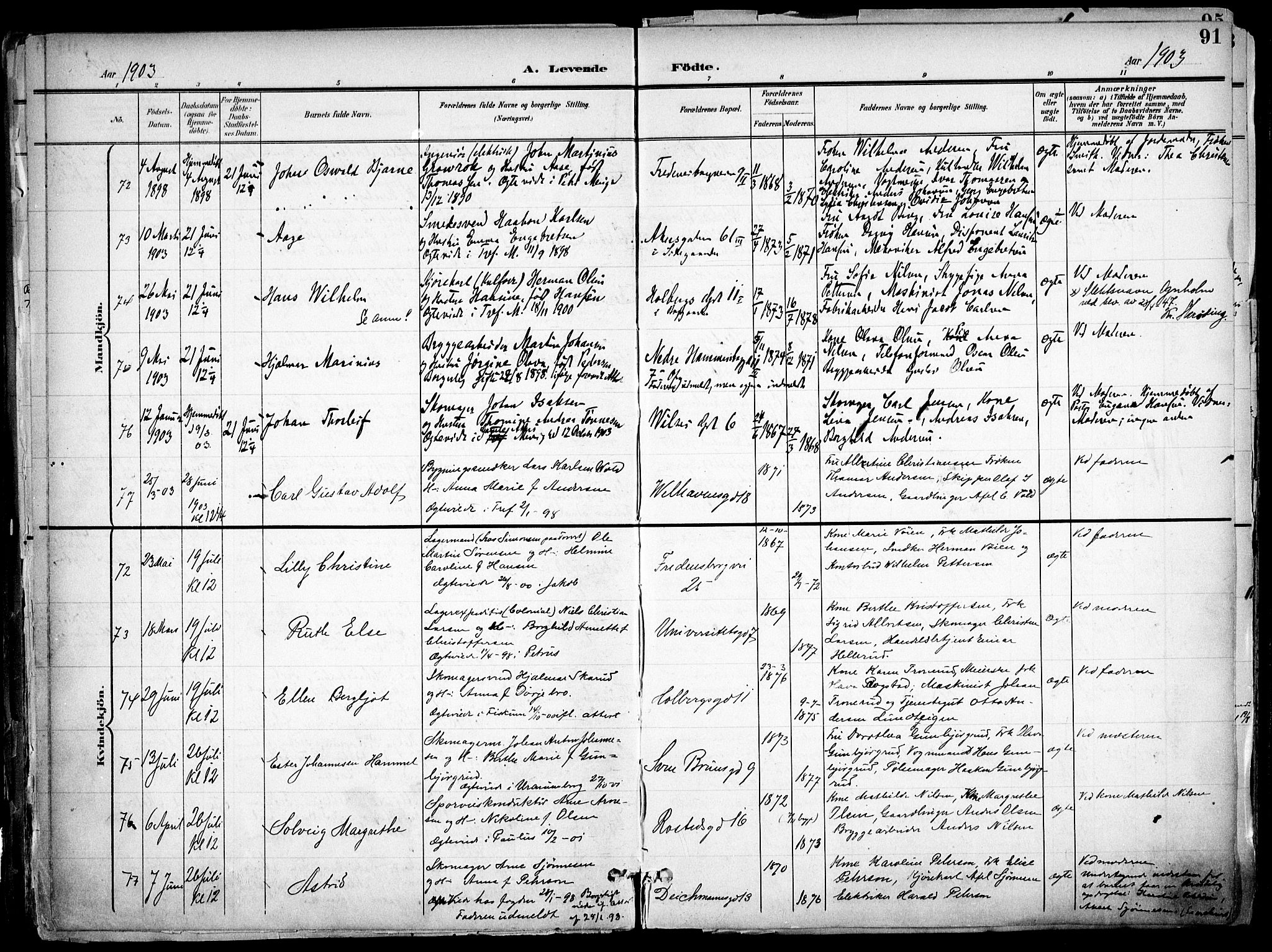 Trefoldighet prestekontor Kirkebøker, AV/SAO-A-10882/F/Fa/L0007: Ministerialbok nr. I 7, 1900-1914, s. 91