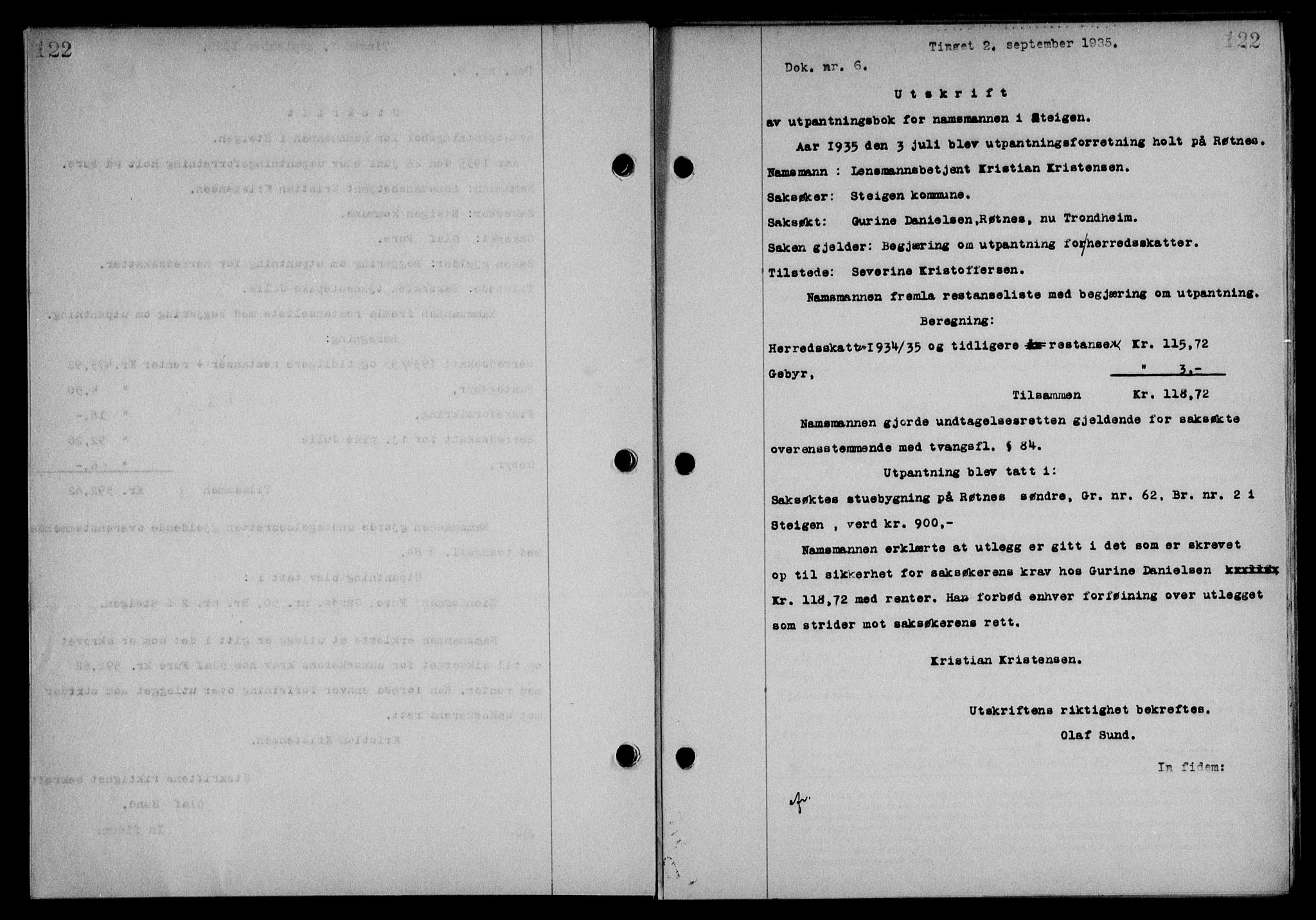 Steigen og Ofoten sorenskriveri, SAT/A-0030/1/2/2C/L0026: Pantebok nr. 30, 1935-1936, Tingl.dato: 02.09.1935