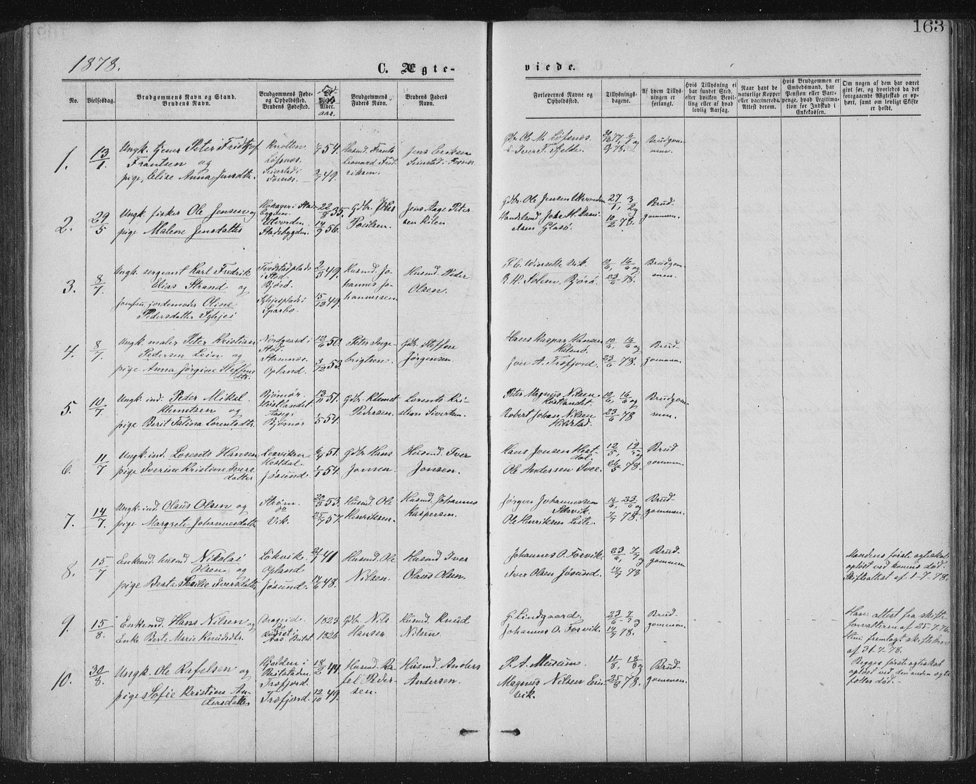 Ministerialprotokoller, klokkerbøker og fødselsregistre - Nord-Trøndelag, SAT/A-1458/771/L0596: Ministerialbok nr. 771A03, 1870-1884, s. 163