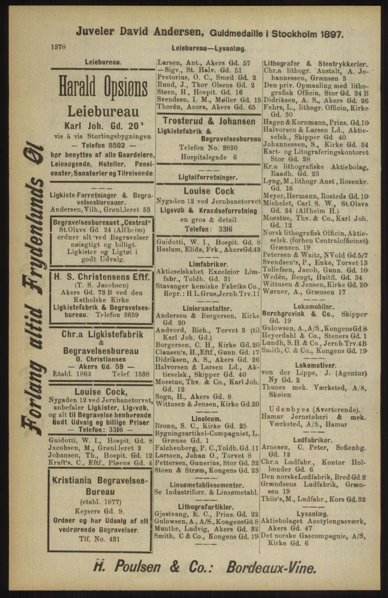 Kristiania/Oslo adressebok, PUBL/-, 1904, s. 1378