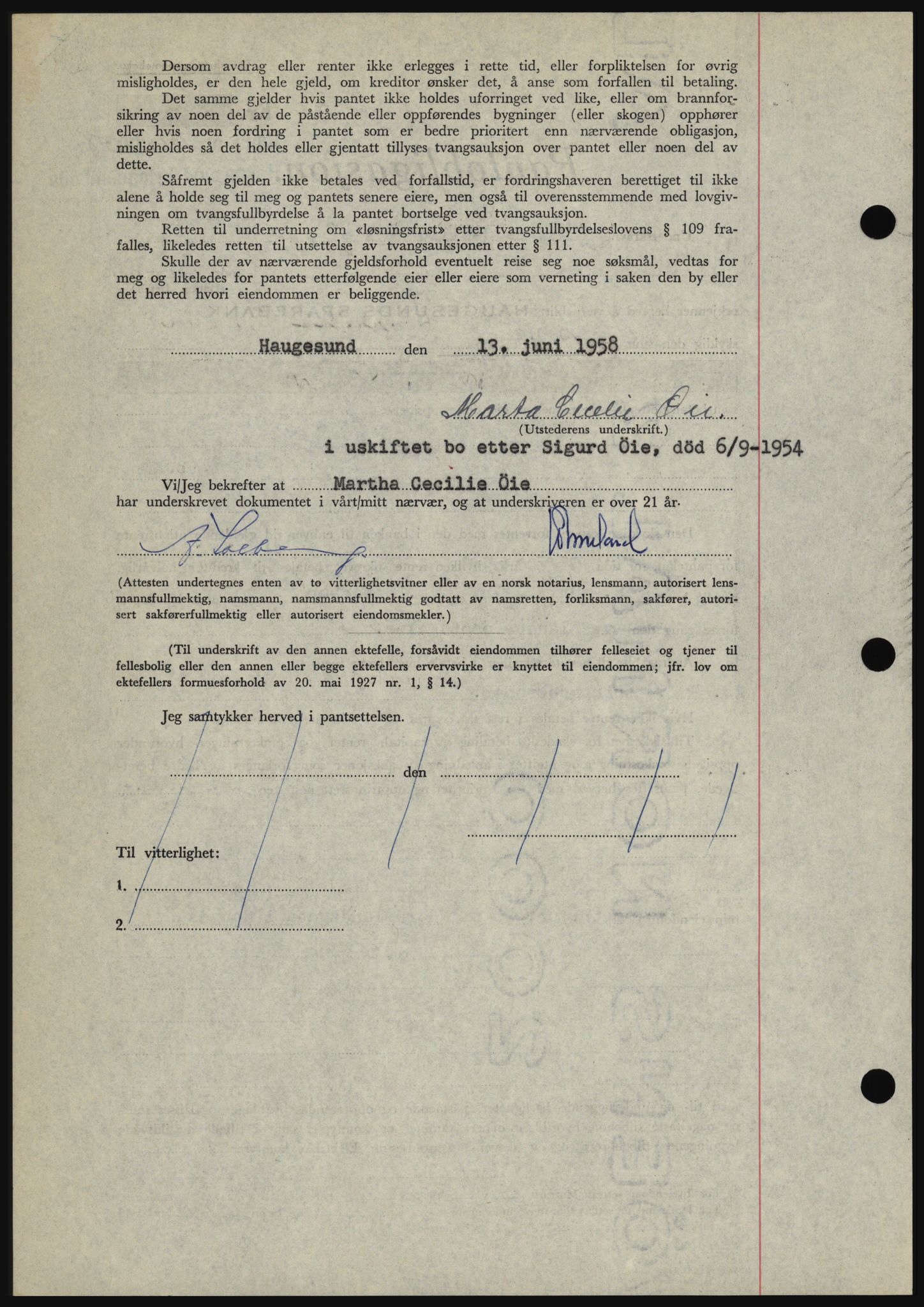 Haugesund tingrett, SAST/A-101415/01/II/IIC/L0044: Pantebok nr. B 44, 1958-1959, Dagboknr: 1245/1958