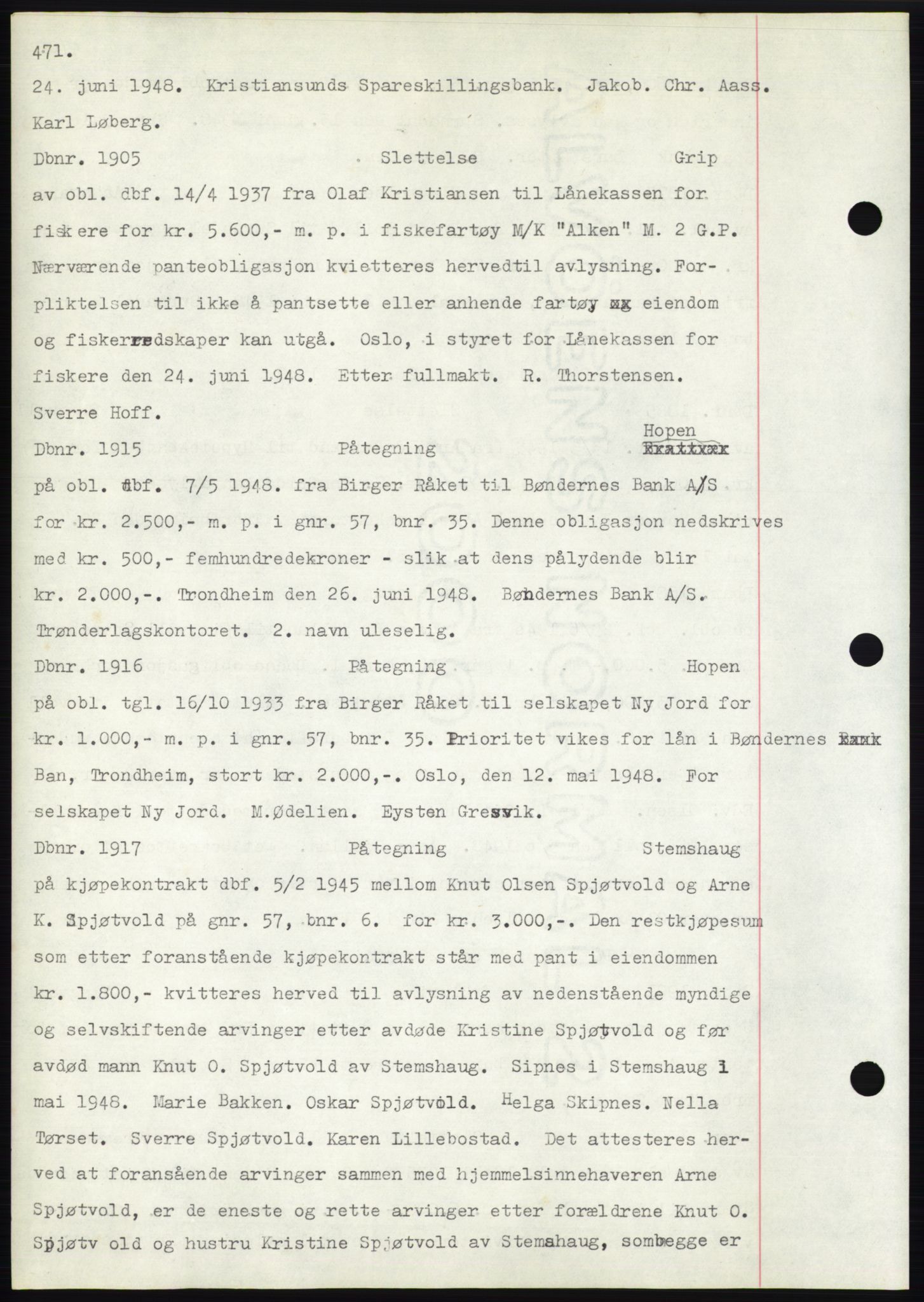 Nordmøre sorenskriveri, AV/SAT-A-4132/1/2/2Ca: Pantebok nr. C82b, 1946-1951, Dagboknr: 1905/1948