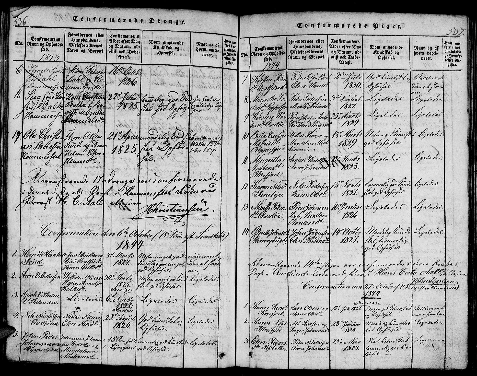 Hammerfest sokneprestkontor, SATØ/S-1347/H/Hb/L0001.klokk: Klokkerbok nr. 1, 1822-1850, s. 536-537