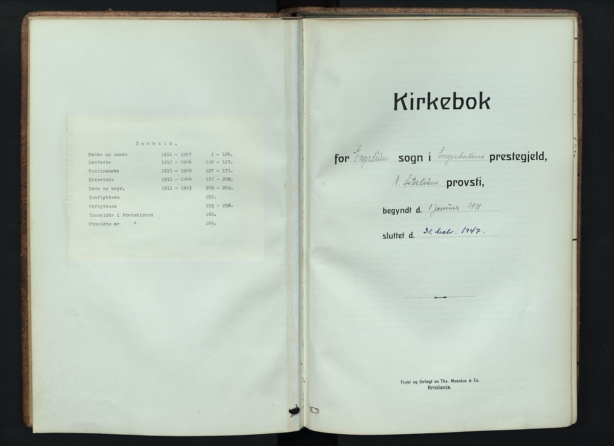 Engerdal prestekontor, SAH/PREST-048/H/Ha/Hab/L0001: Klokkerbok nr. 1, 1911-1947