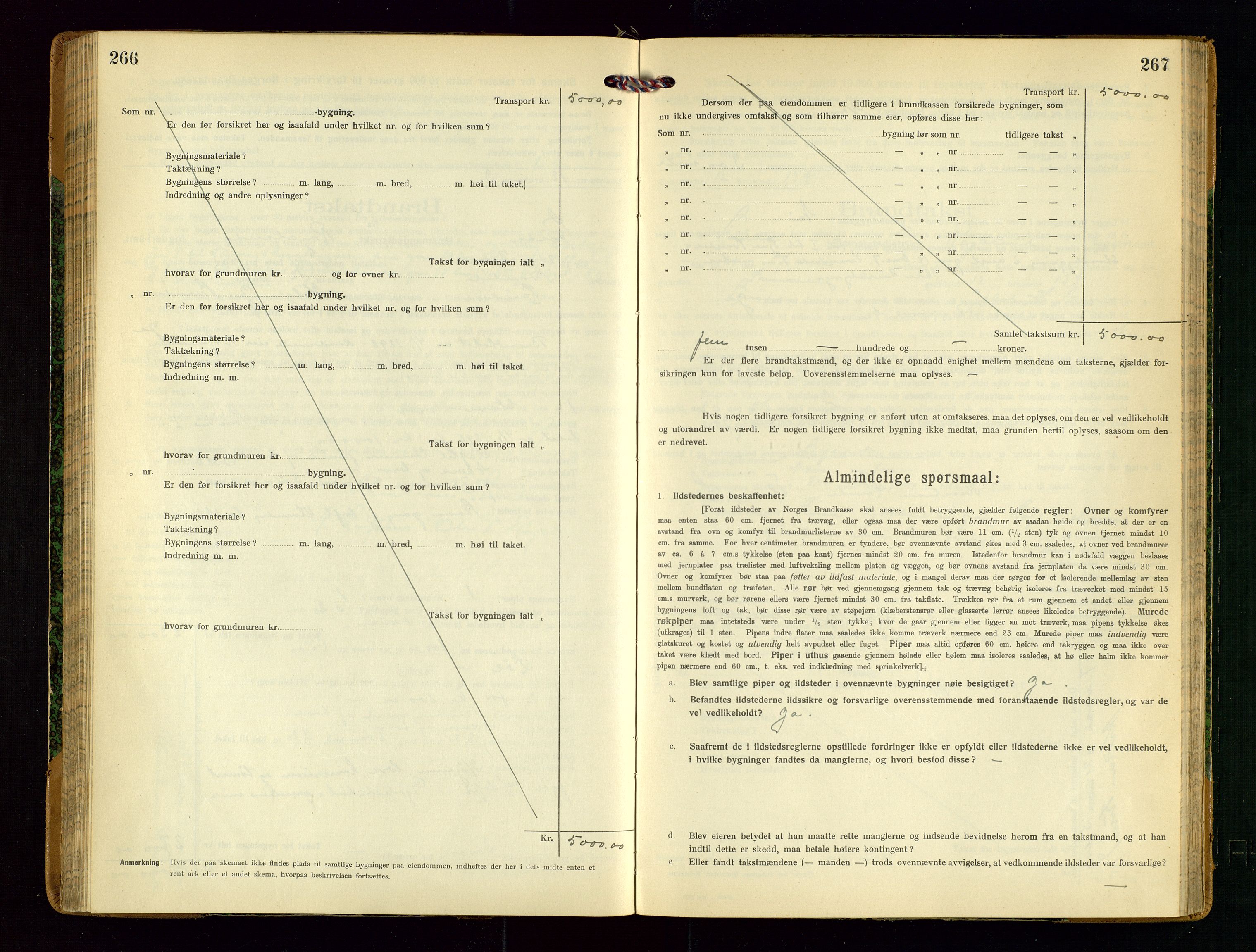 Sauda lensmannskontor, AV/SAST-A-100177/Gob/L0002: Branntakstprotokoll - skjematakst, 1916-1928, s. 266-267