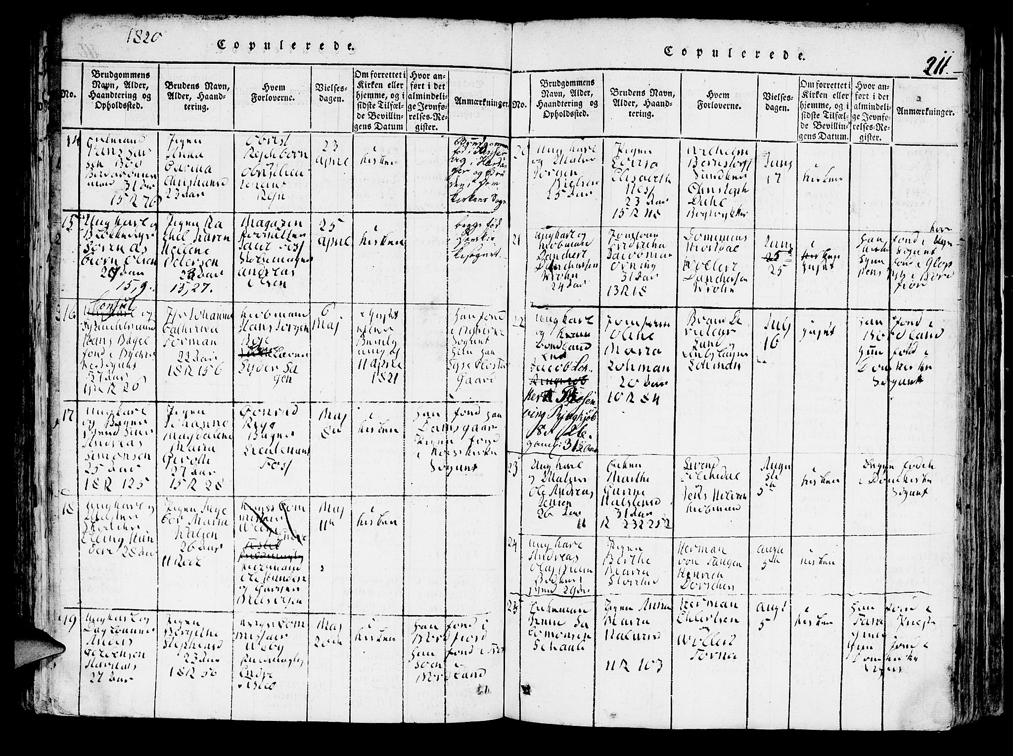 Domkirken sokneprestembete, SAB/A-74801/H/Hab/L0001: Klokkerbok nr. A 1, 1816-1821, s. 211