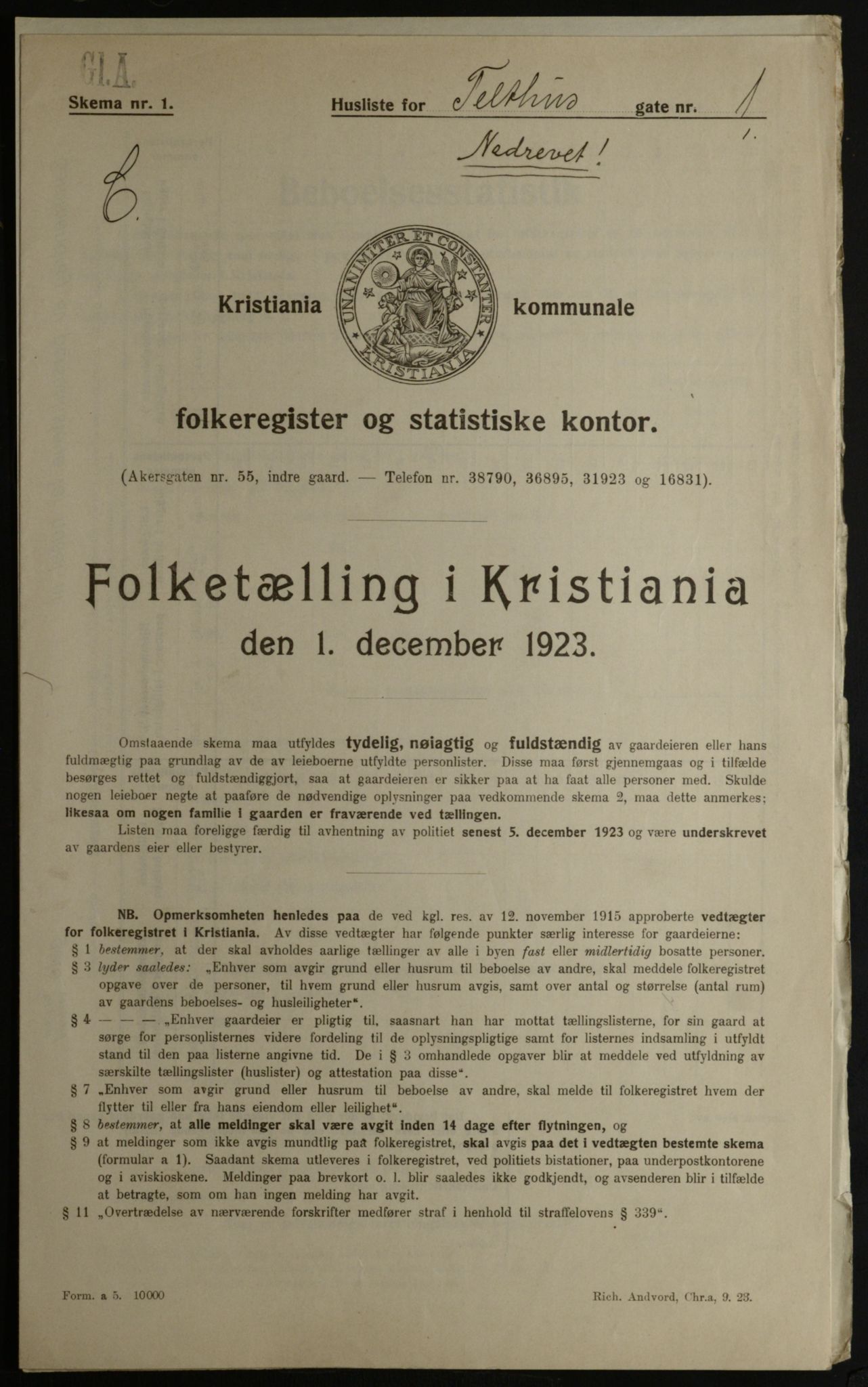 OBA, Kommunal folketelling 1.12.1923 for Kristiania, 1923, s. 118807