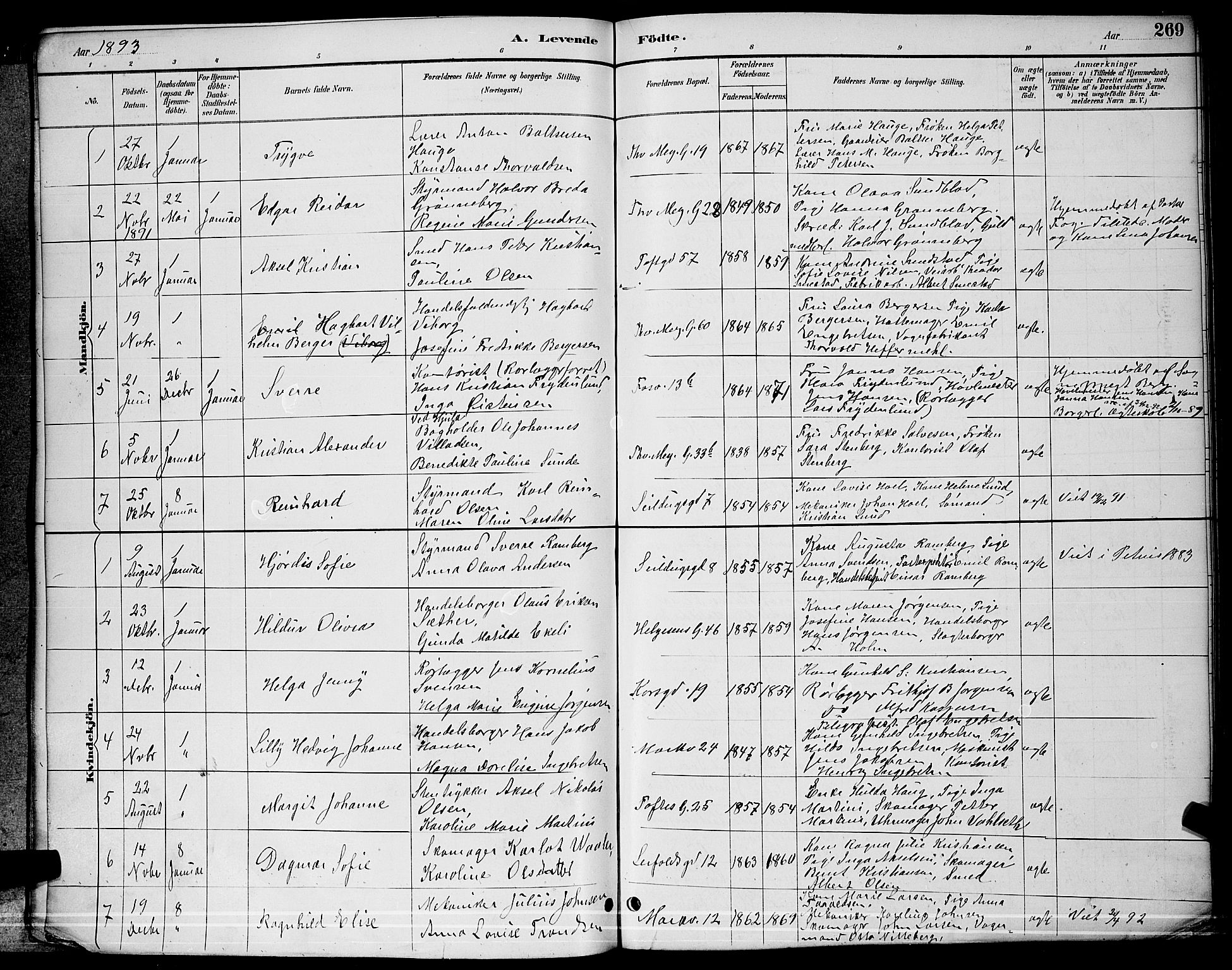 Paulus prestekontor Kirkebøker, AV/SAO-A-10871/G/Ga/L0003: Klokkerbok nr. 3, 1887-1895, s. 269