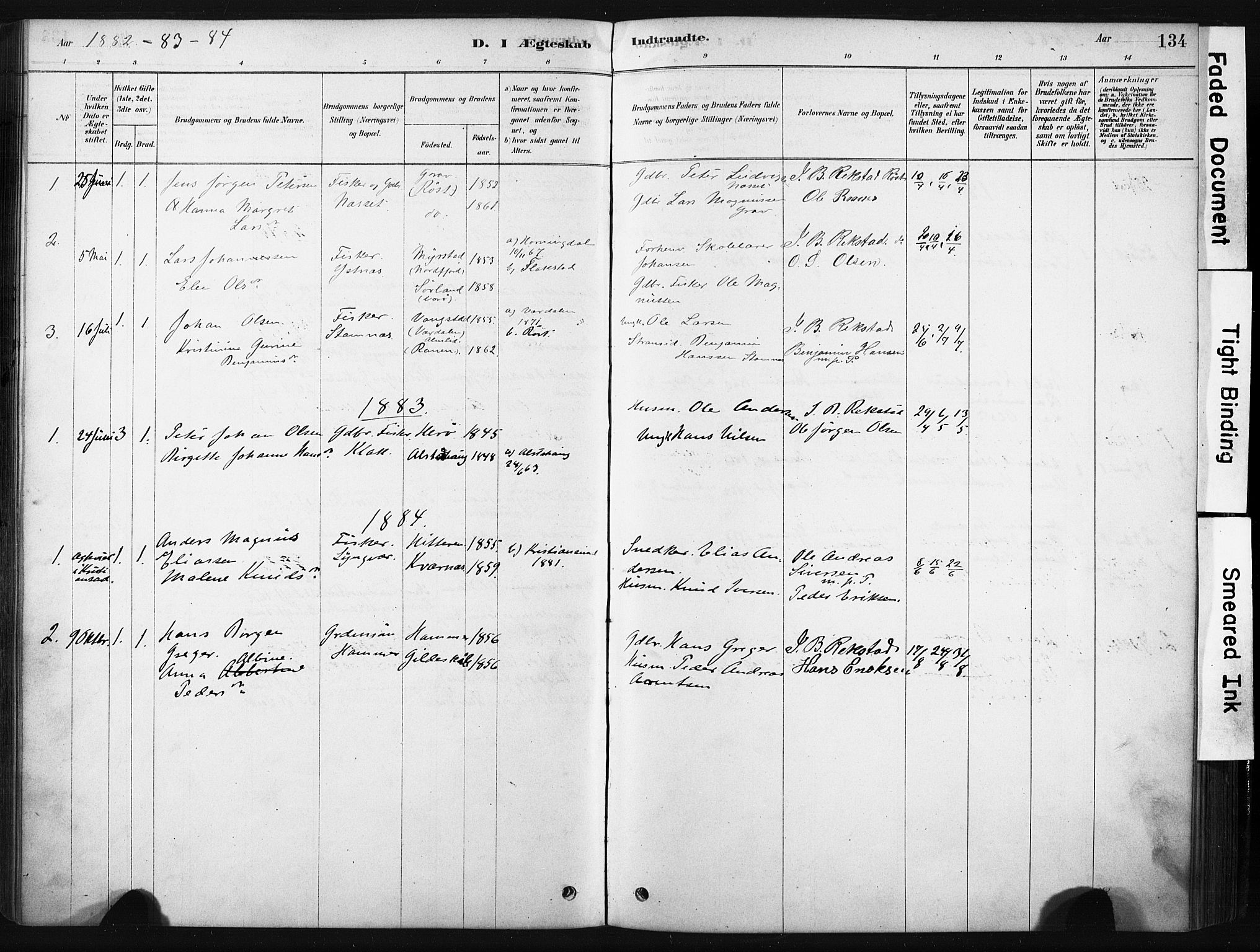 Ministerialprotokoller, klokkerbøker og fødselsregistre - Nordland, AV/SAT-A-1459/808/L0128: Ministerialbok nr. 808A01, 1880-1902, s. 134