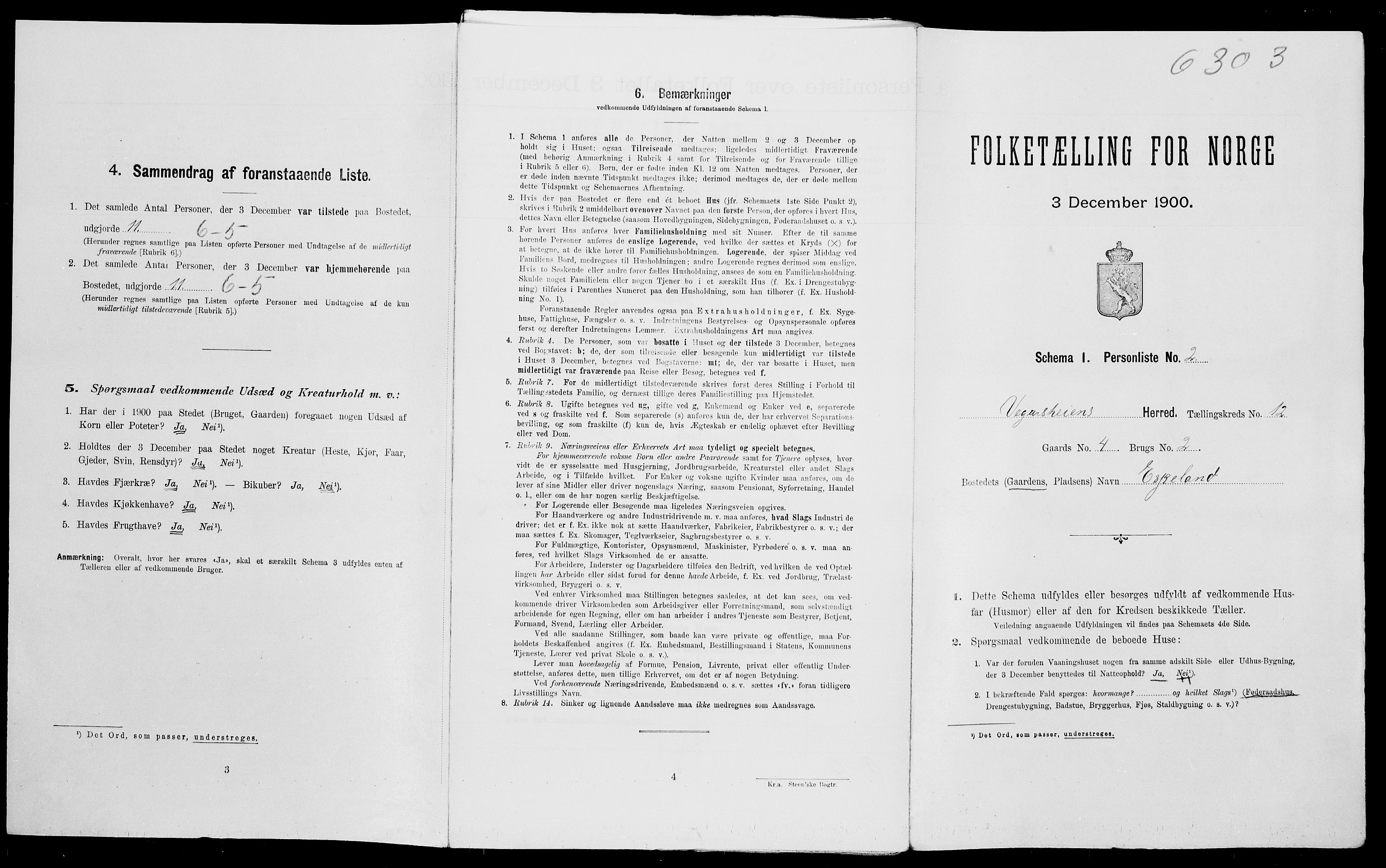 SAK, Folketelling 1900 for 0912 Vegårshei herred, 1900, s. 615