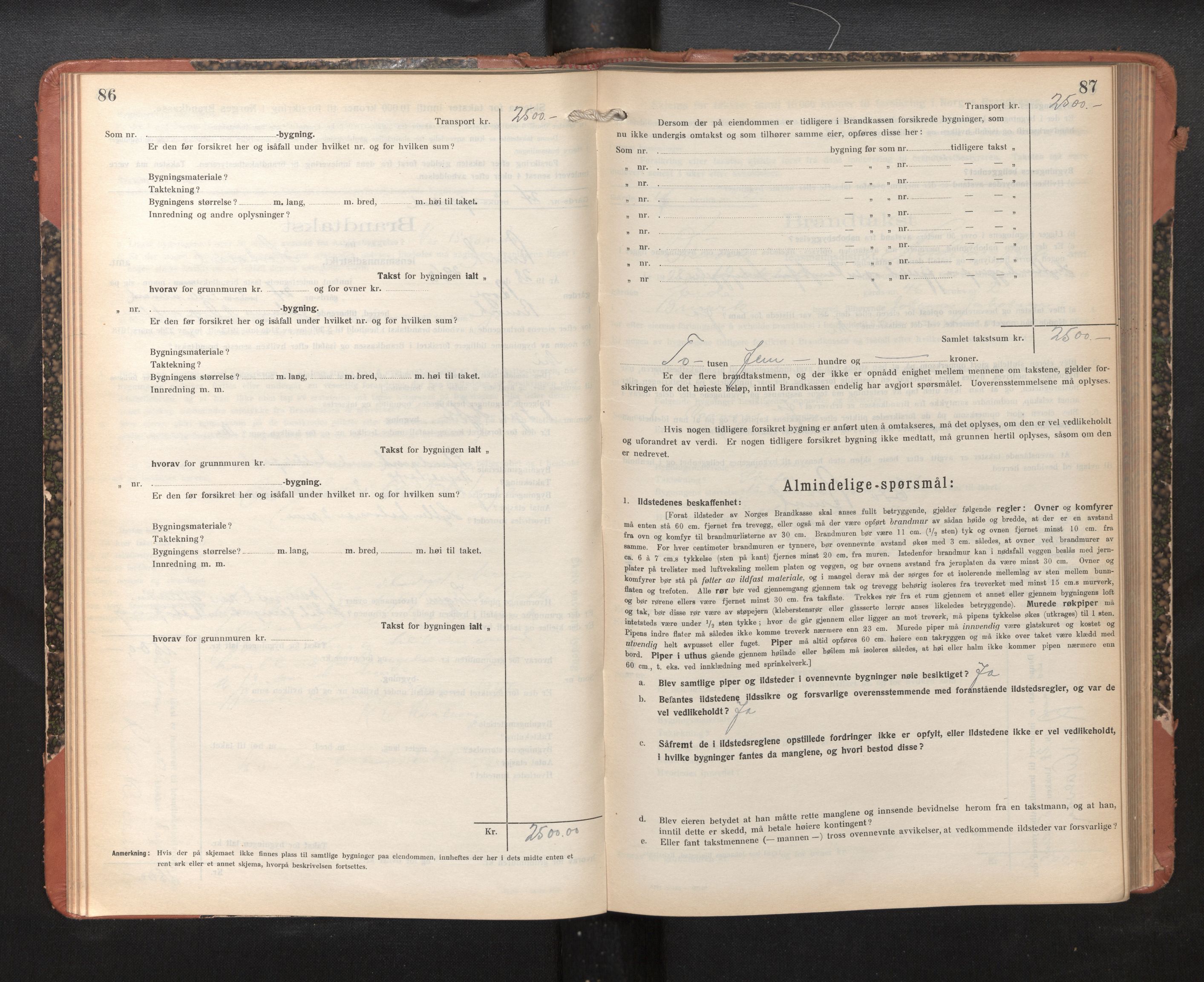 Lensmannen i Bruvik, AV/SAB-A-31301/0012/L0010: Branntakstprotokoll, skjematakst, 1925-1936, s. 86-87