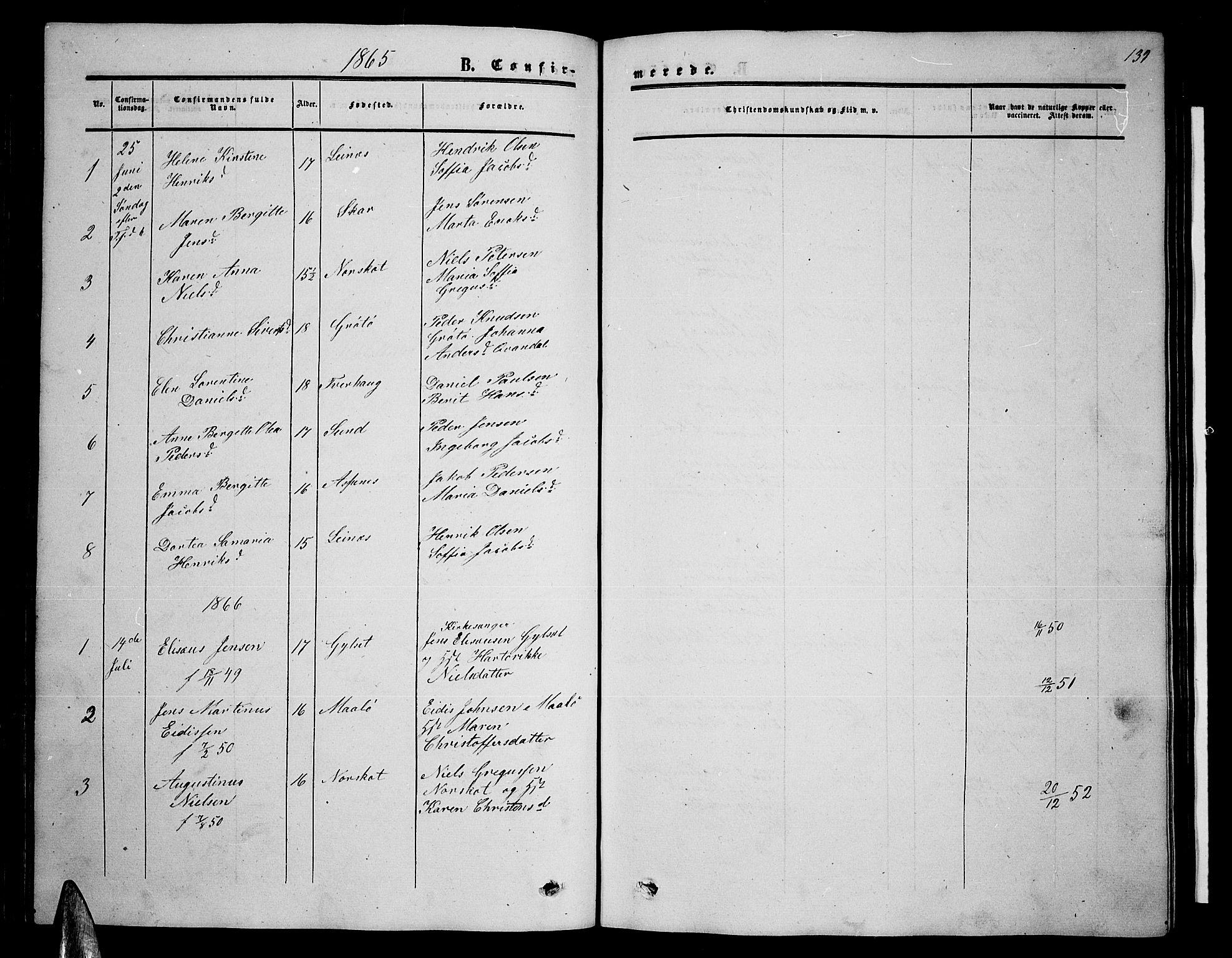 Ministerialprotokoller, klokkerbøker og fødselsregistre - Nordland, AV/SAT-A-1459/857/L0827: Klokkerbok nr. 857C02, 1852-1879, s. 139