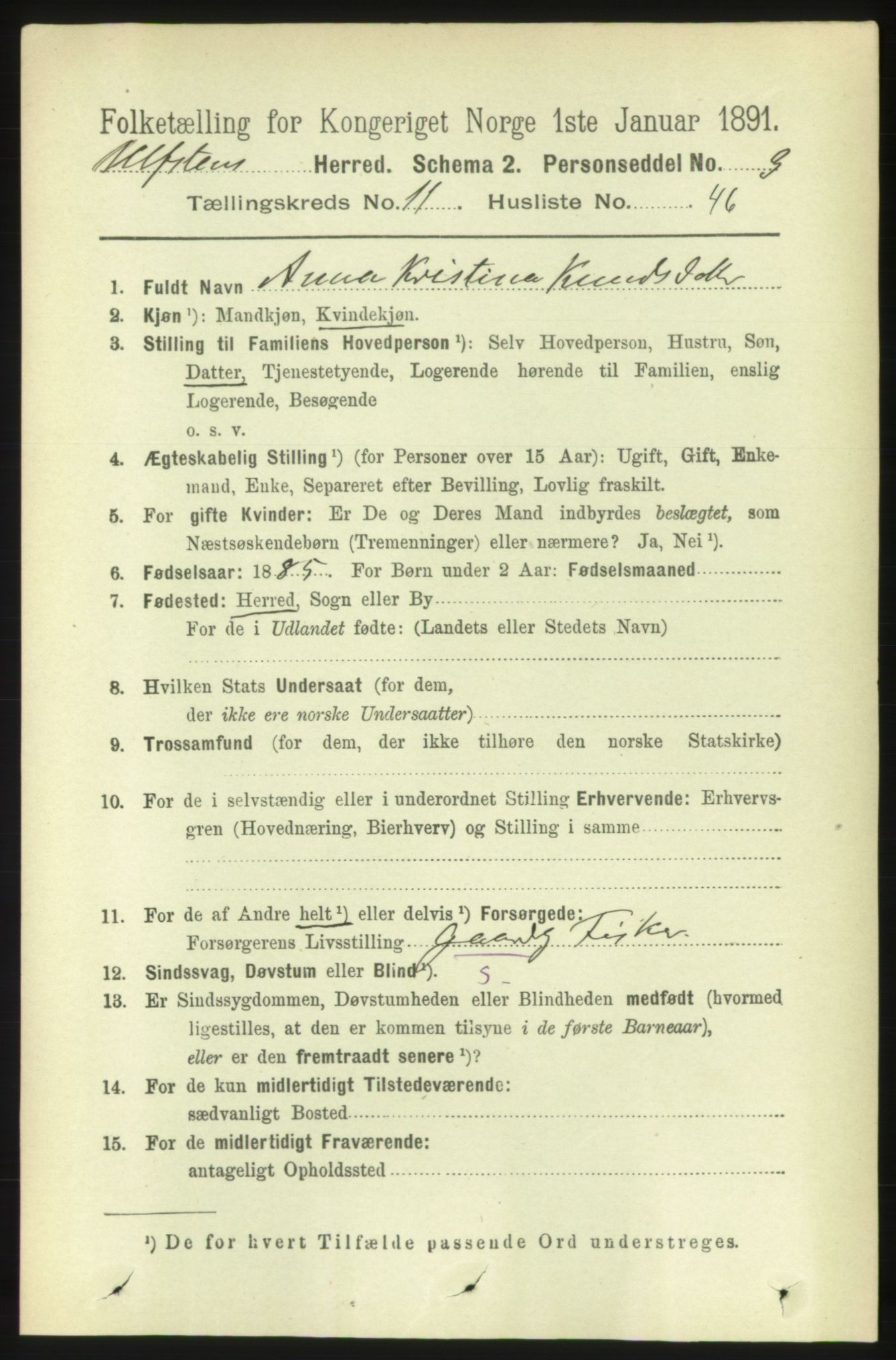 RA, Folketelling 1891 for 1516 Ulstein herred, 1891, s. 3726