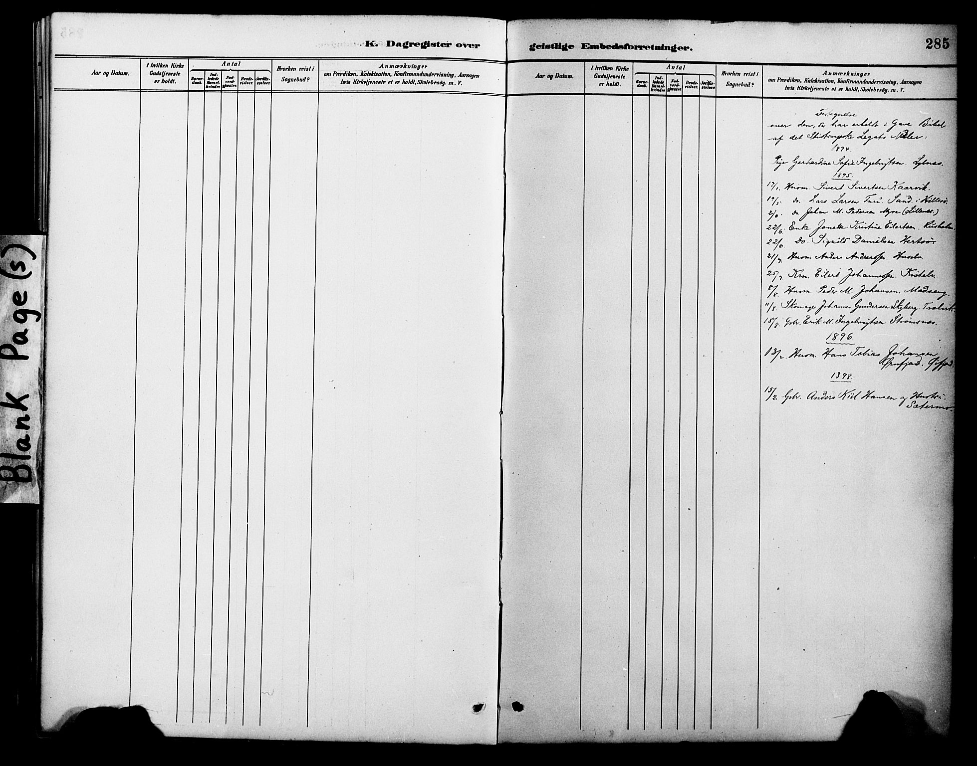 Lenvik sokneprestembete, SATØ/S-1310/H/Ha/Haa/L0013kirke: Ministerialbok nr. 13, 1890-1898, s. 285