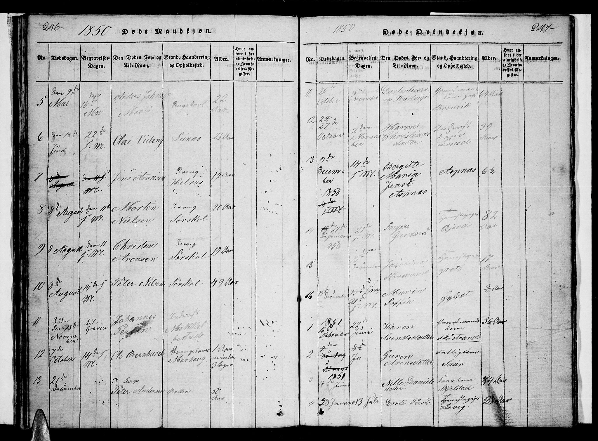 Ministerialprotokoller, klokkerbøker og fødselsregistre - Nordland, AV/SAT-A-1459/857/L0826: Klokkerbok nr. 857C01, 1821-1852, s. 246-247