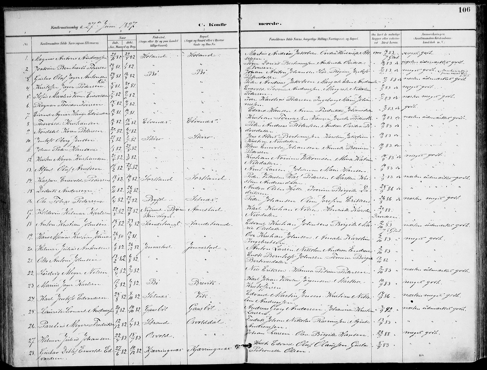 Ministerialprotokoller, klokkerbøker og fødselsregistre - Nordland, SAT/A-1459/895/L1372: Ministerialbok nr. 895A07, 1894-1914, s. 106