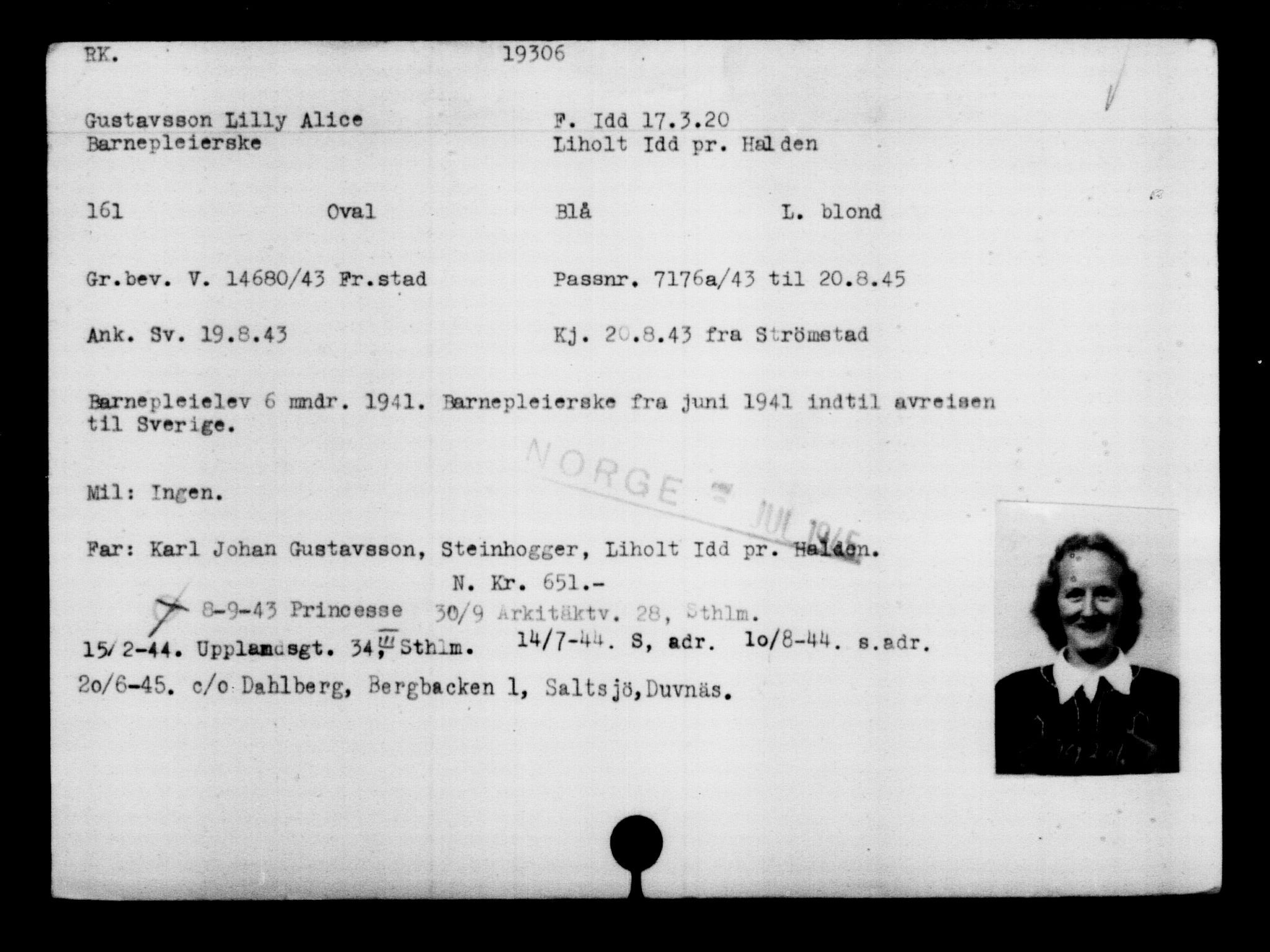 Den Kgl. Norske Legasjons Flyktningskontor, AV/RA-S-6753/V/Va/L0009: Kjesäterkartoteket.  Flyktningenr. 18502-22048, 1940-1945, s. 945