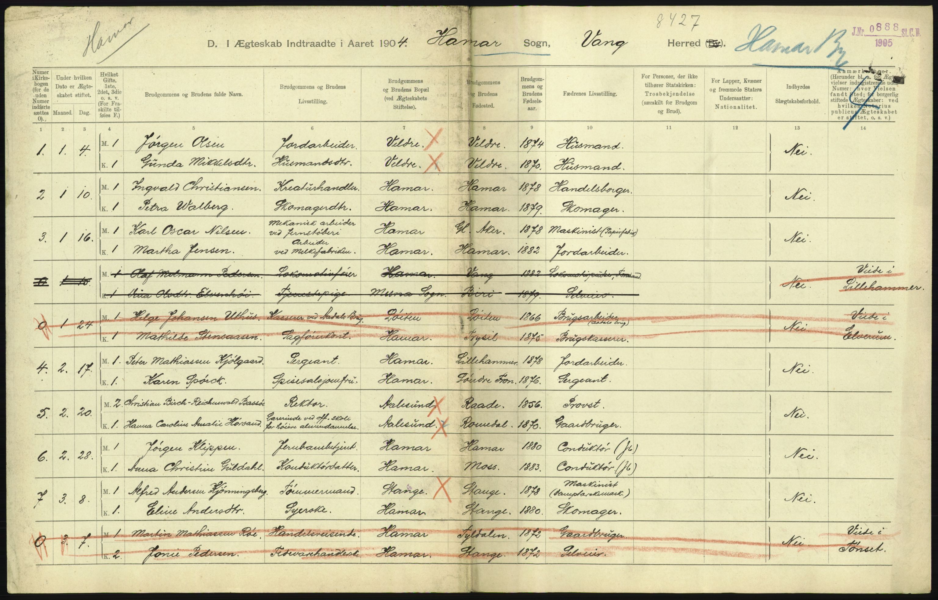 Statistisk sentralbyrå, Sosiodemografiske emner, Befolkning, AV/RA-S-2228/D/Df/Dfa/Dfab/L0005: Hedemarkens amt: Fødte, gifte, døde, 1904, s. 29