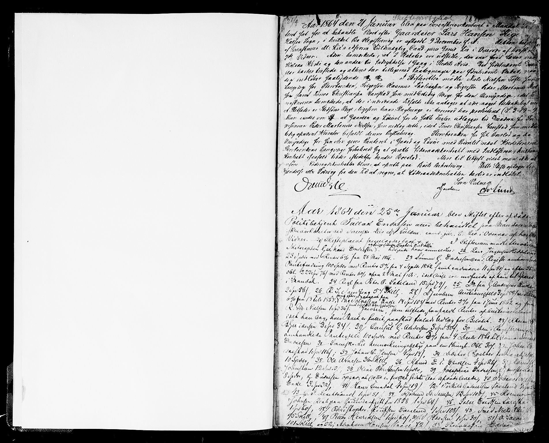 Mandal sorenskriveri, AV/SAK-1221-0005/001/H/Hc/L0071: Skifteforhandlingsprotokoll nr 3, 1864-1871, s. 0b-1a