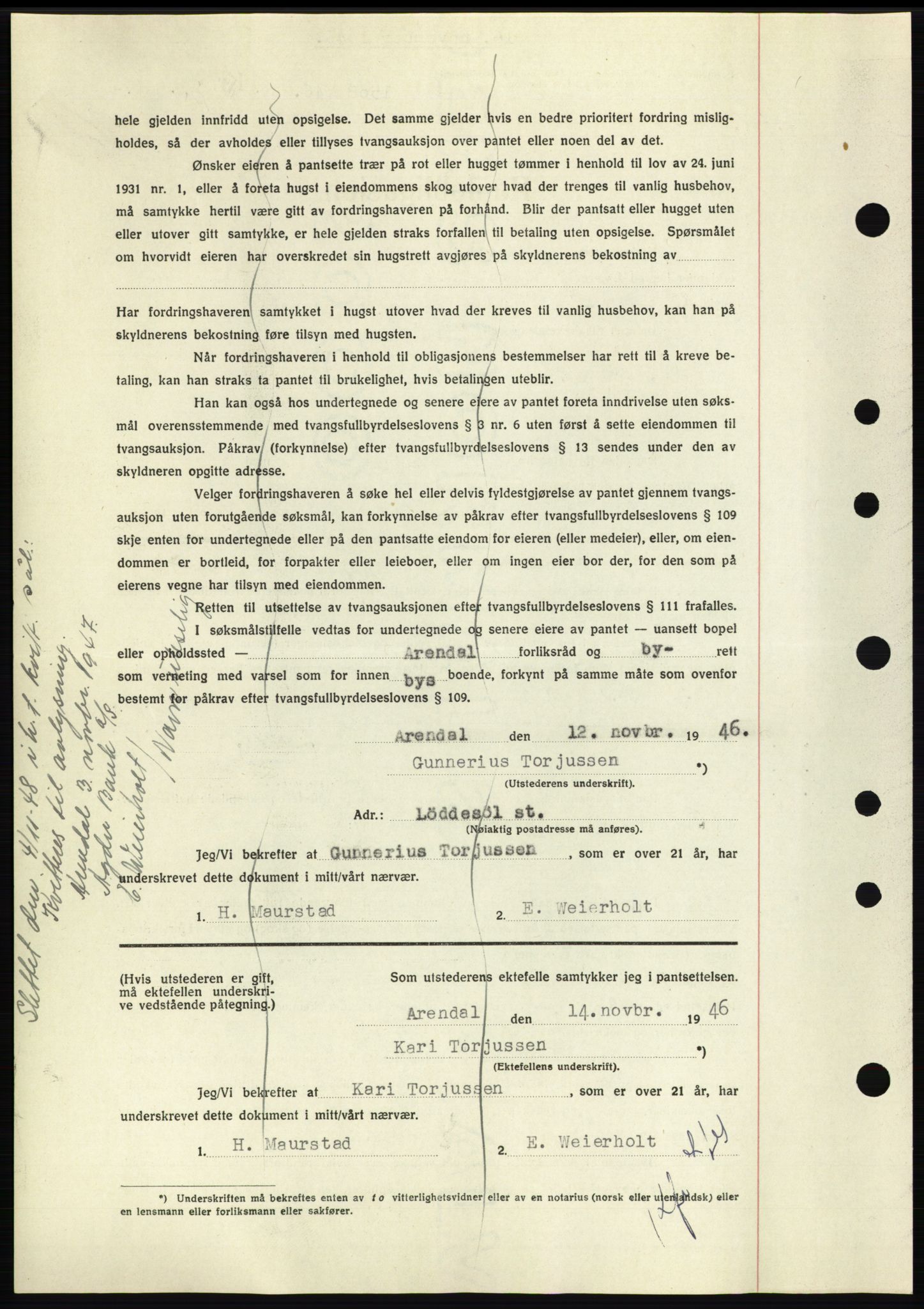 Nedenes sorenskriveri, SAK/1221-0006/G/Gb/Gbb/L0003: Pantebok nr. B3b, 1946-1946, Dagboknr: 1508/1946