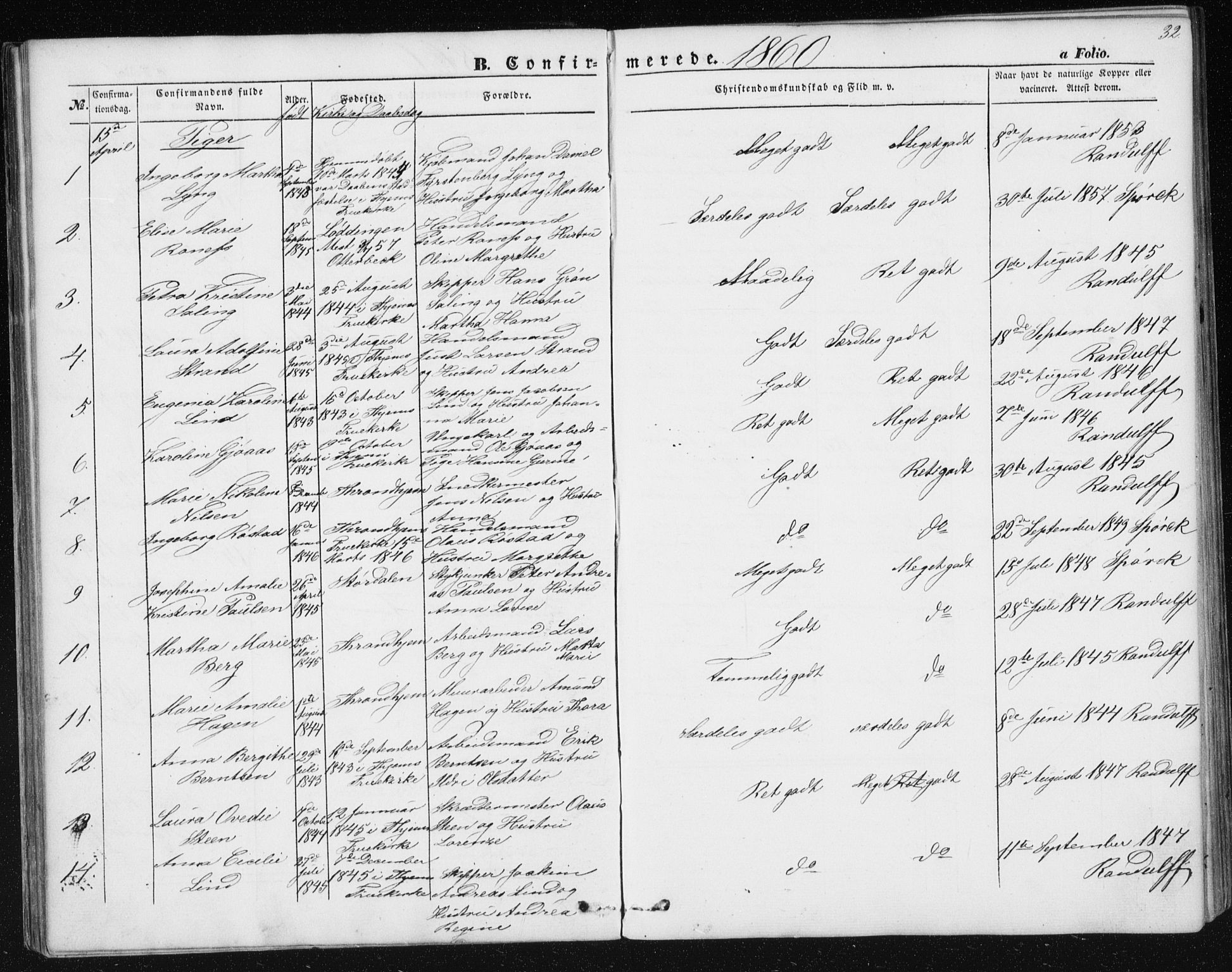 Ministerialprotokoller, klokkerbøker og fødselsregistre - Sør-Trøndelag, AV/SAT-A-1456/602/L0114: Ministerialbok nr. 602A12, 1856-1872, s. 32
