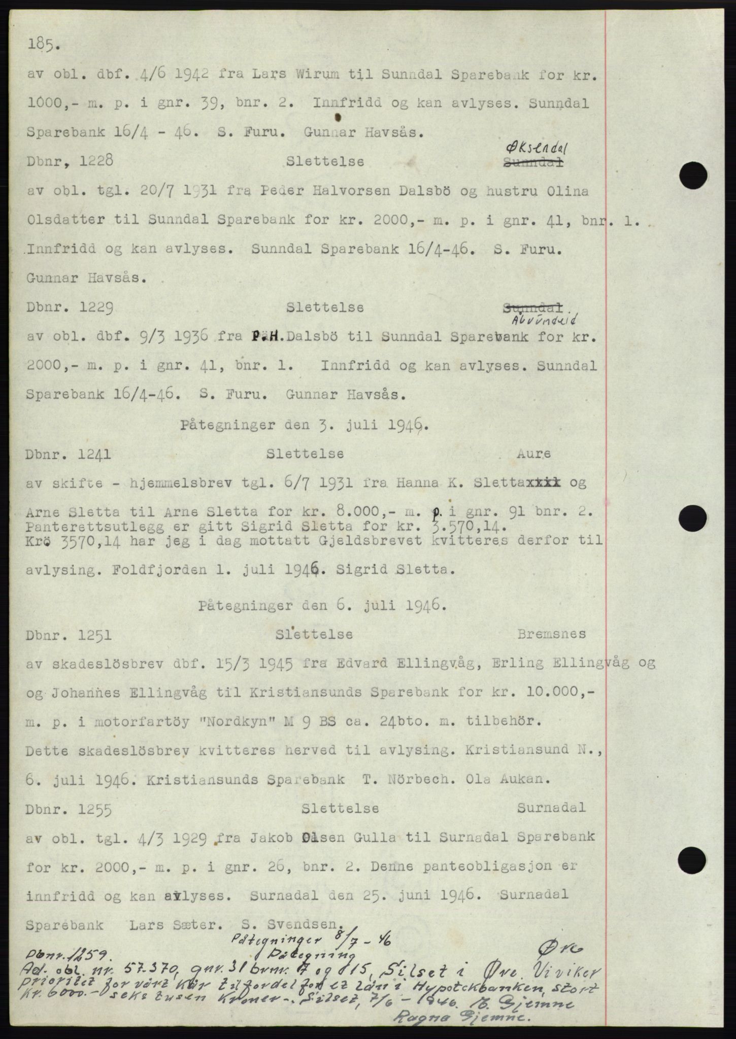 Nordmøre sorenskriveri, SAT/A-4132/1/2/2Ca: Pantebok nr. C82b, 1946-1951, Dagboknr: 1228/1946