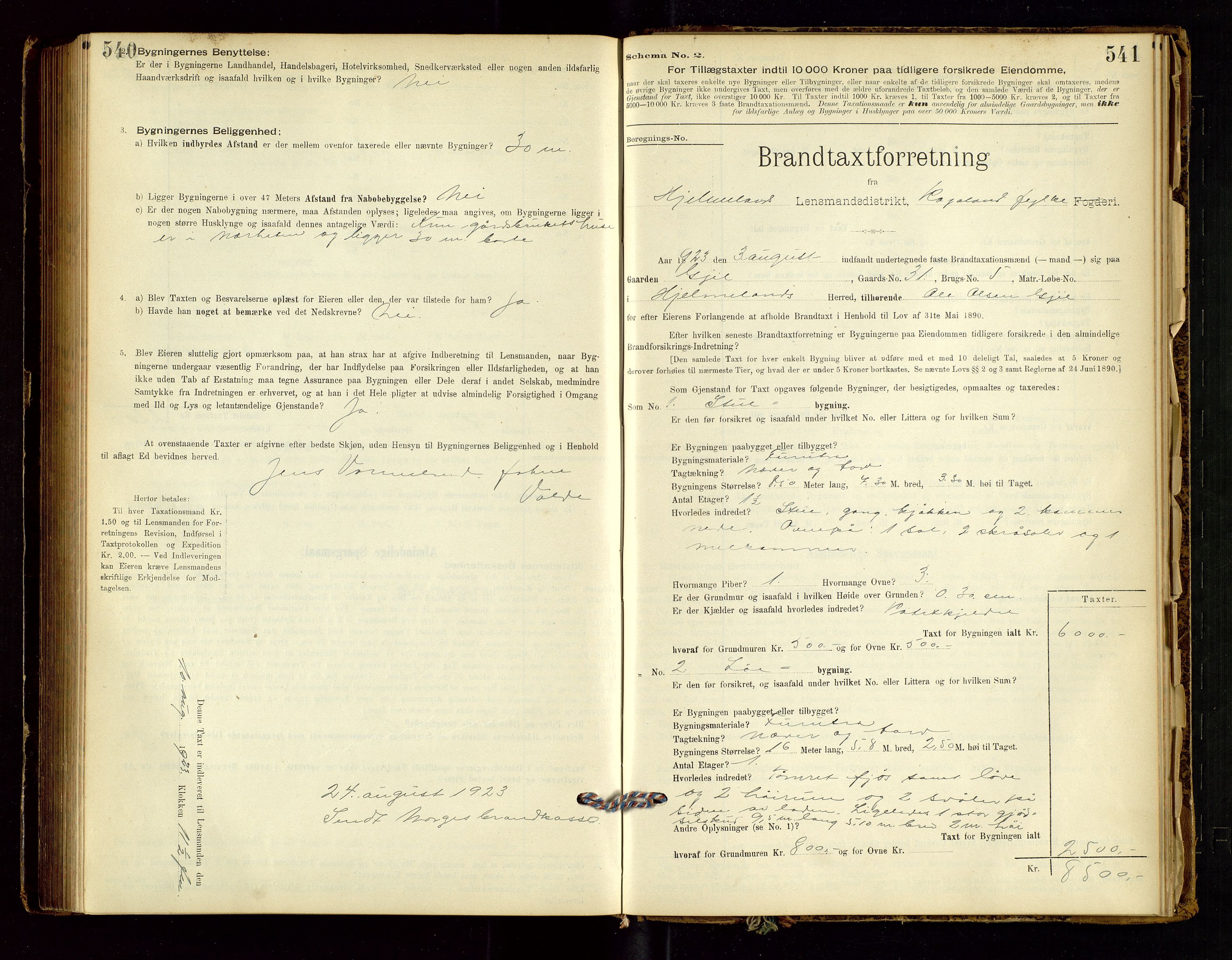 Hjelmeland lensmannskontor, AV/SAST-A-100439/Gob/L0001: "Brandtaxationsprotokol", 1895-1932, s. 540-541