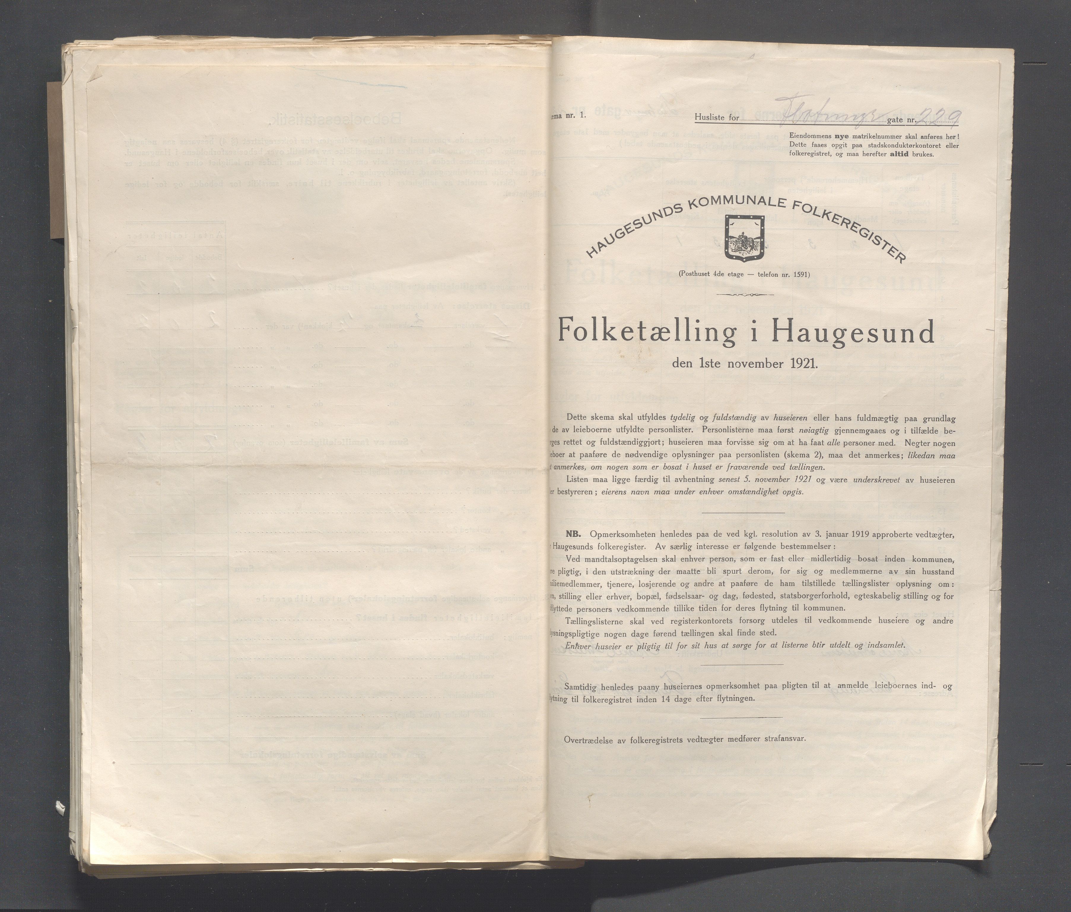 IKAR, Kommunal folketelling 1.11.1921 for Haugesund, 1921, s. 1109