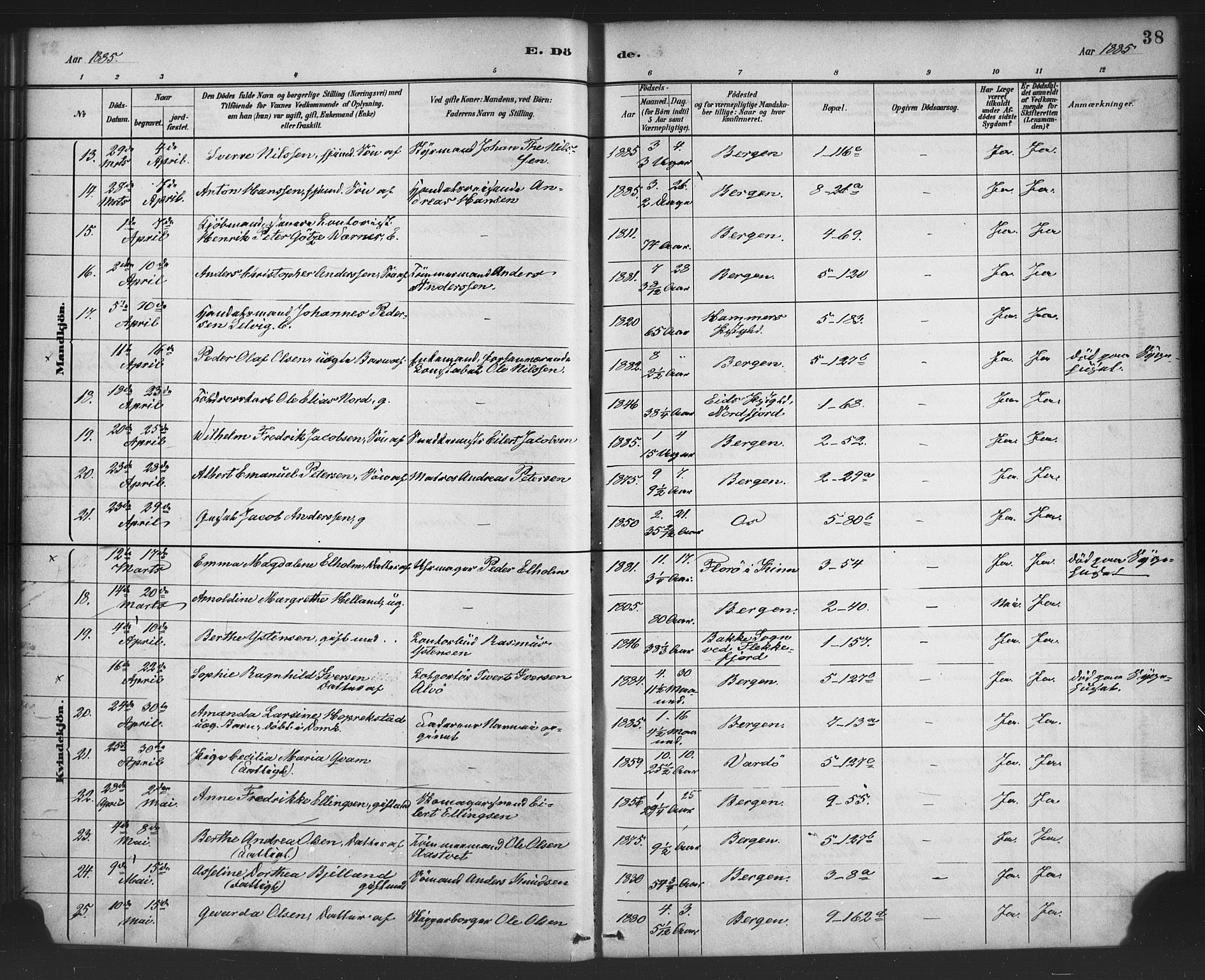 Nykirken Sokneprestembete, AV/SAB-A-77101/H/Haa/L0044: Ministerialbok nr. E 4, 1882-1898, s. 38